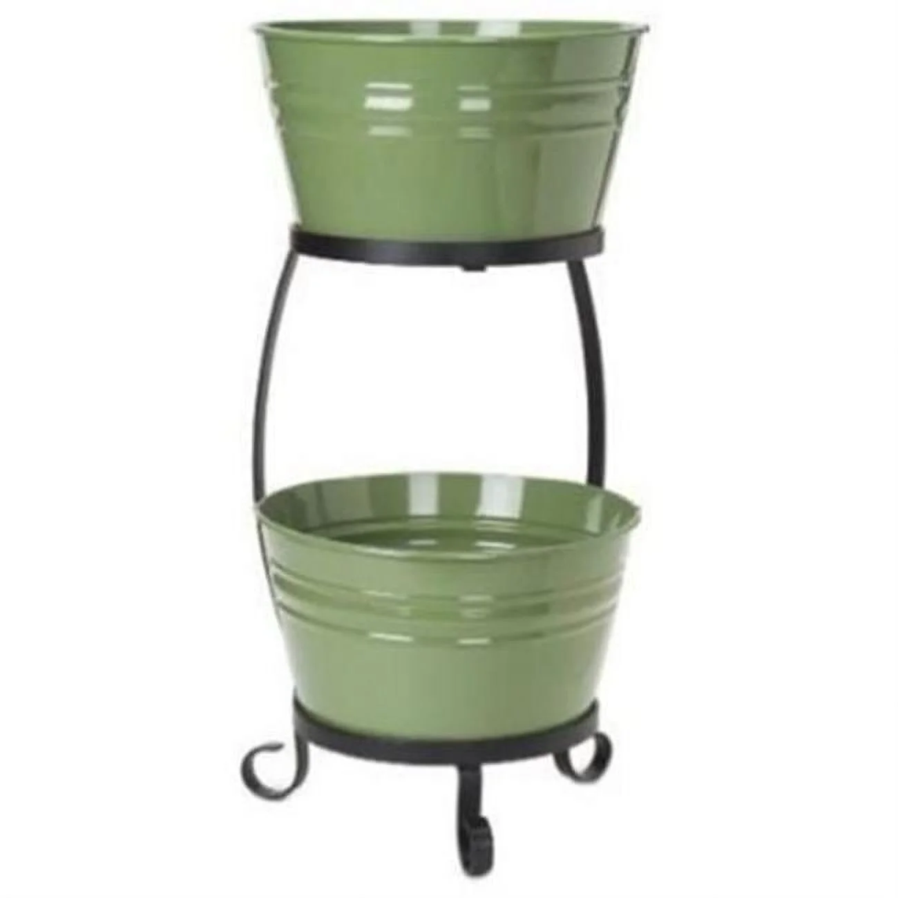 HIT 8020E SA Enameled Galvanized Steel Double Beverage Tub with Iron Stand, Sage