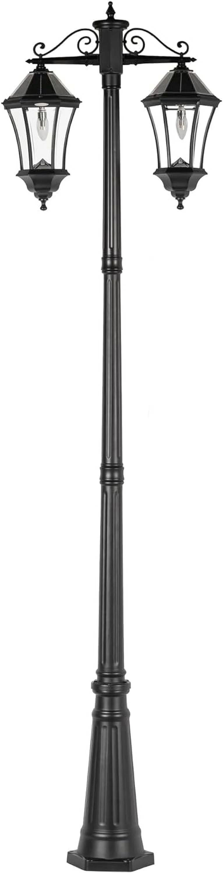 Gama Sonic Victorian Outdoor Solar Post Light, Double Hung Lamps, Cast Aluminum Durable, Solar Morph Technology, Black (94BM500D2)