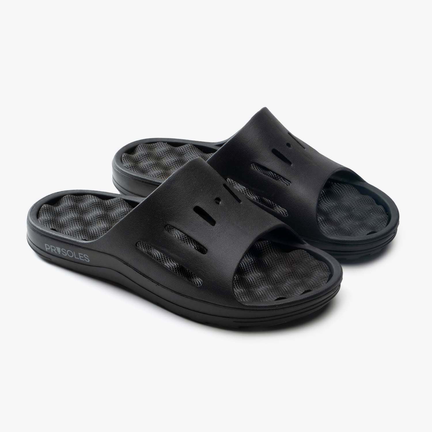 PR Soles Sandals | Foot Massaging & Recovery Footwear | Mens & Womens Slides | Black | XXXL | (W) 13 | (M) 12