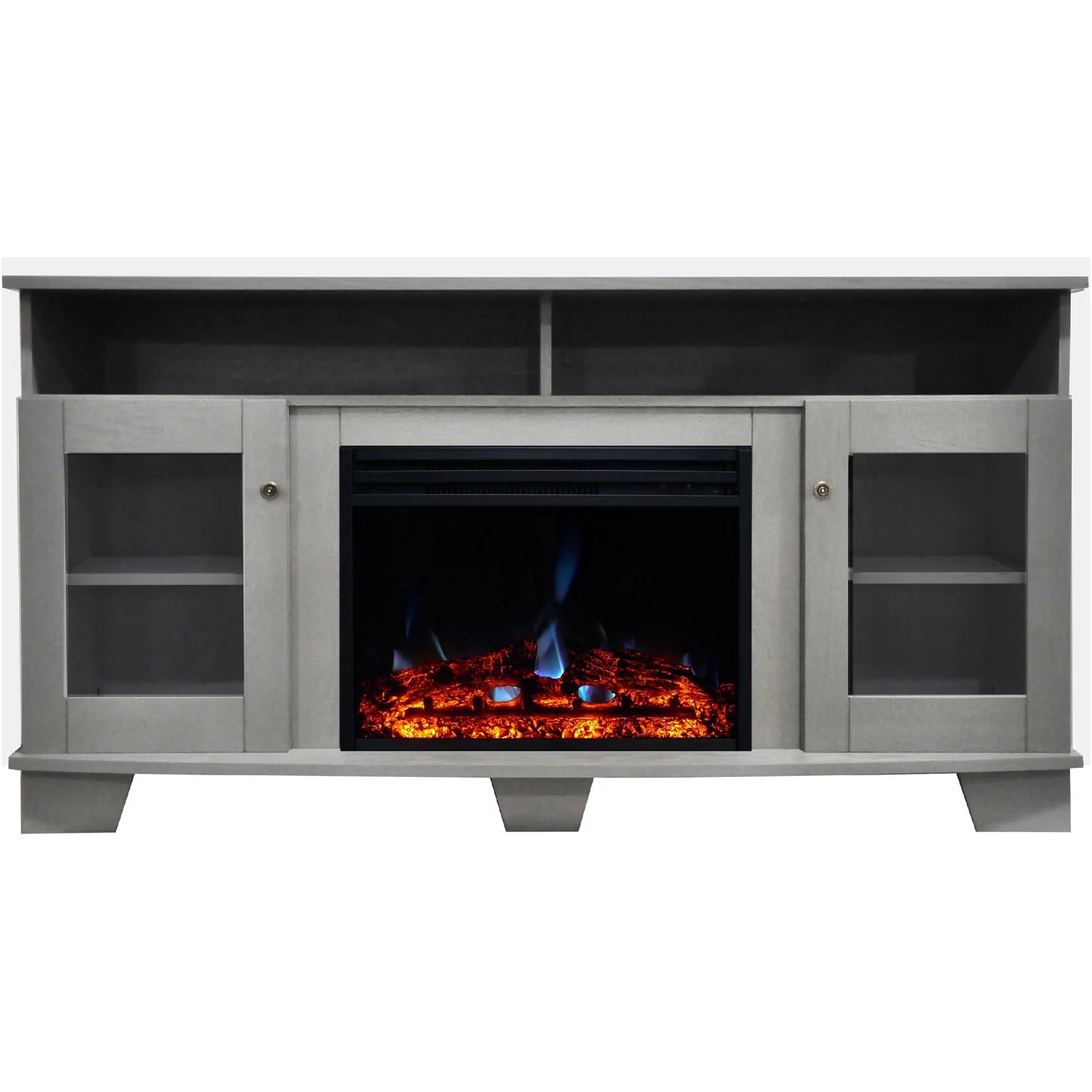 Cambridge Savona Electric Fireplace Heater with 59-In. Gray TV Stand, Enhanced Log Display, Multi-Color Flames, and Remote