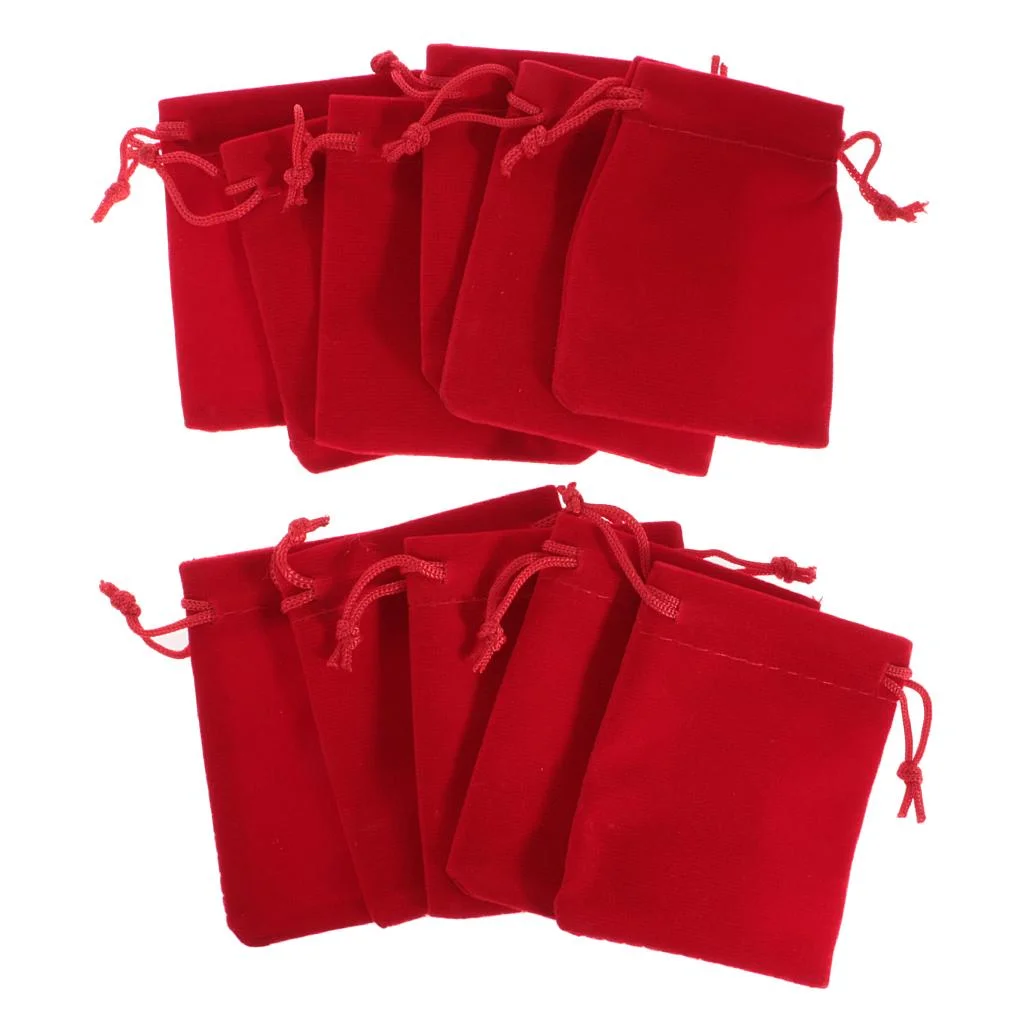 Abbraccia 6x10 pieces Velvet Bags Wedding Party Gift Drawstring Jewelry Pouches Red
