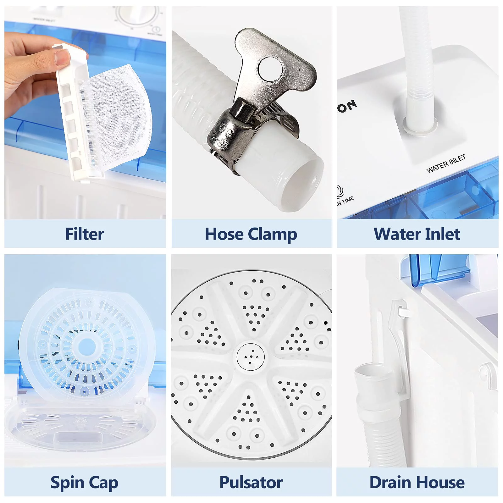 BANGSON Portable Washing Machine, Mini Twin Tub Washer and Dryer Combo with 17.6 lbs Large Capacity, Portable Washer White & Blue