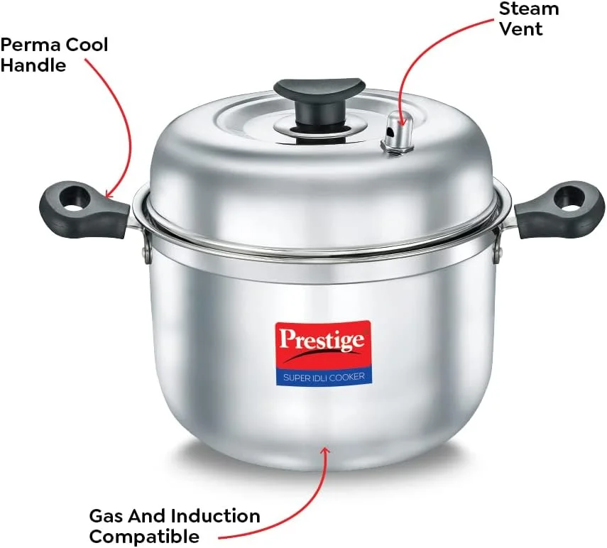 Prestige PRID6 Cooker, 5Plates + 1 Mini Idli Plate, SILVER - Total 6 Plates