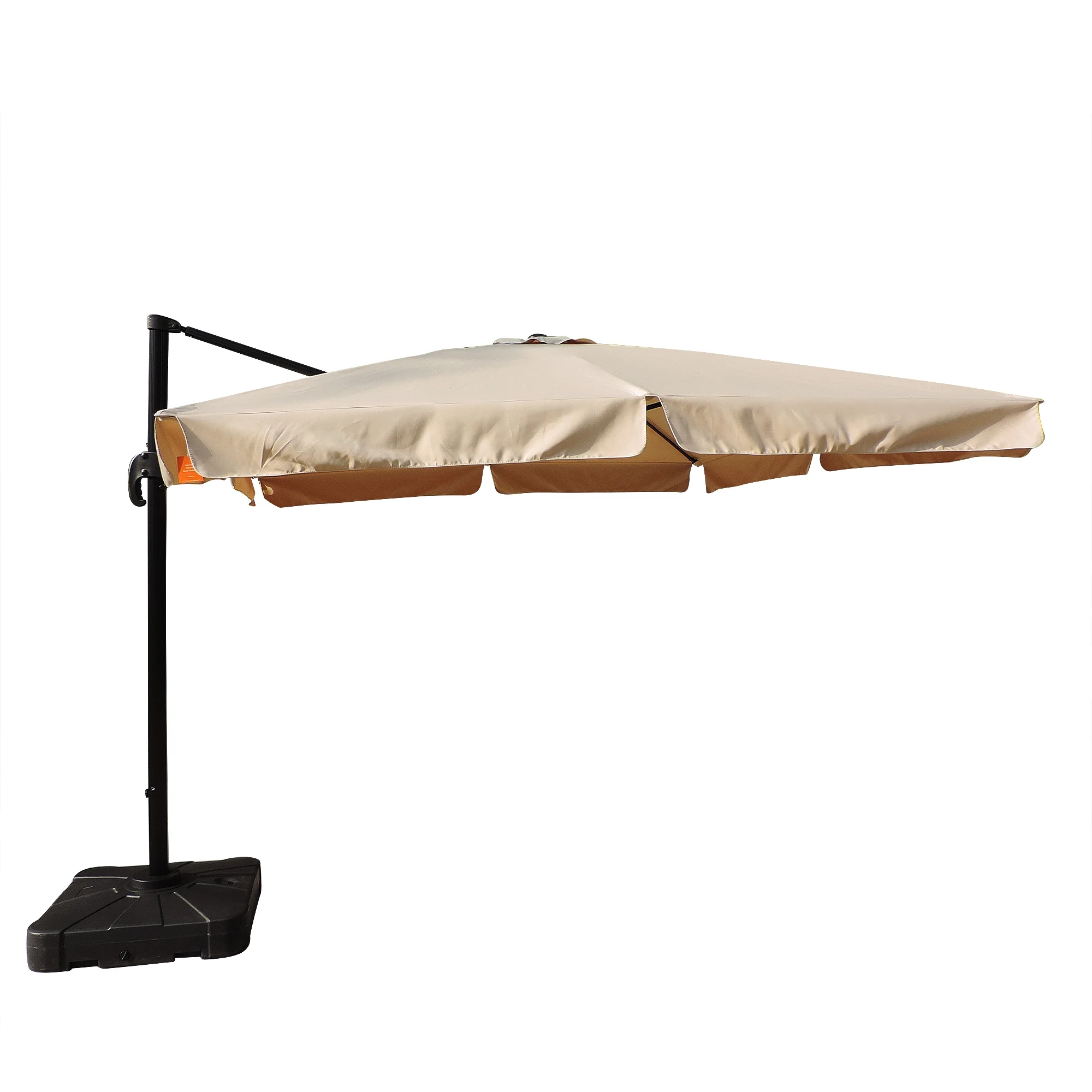 Island Umbrella Santorini II 10' Square Cantilever Umbrella with Valance, Sunbrella Acrylic Fabric with Base