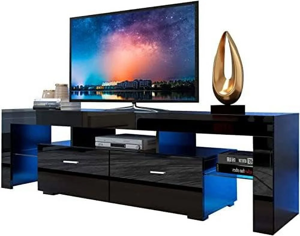 TJCGDTY TV Stand for 65 inch TV with  - Entertainment Center for 65 inch TV  White TV Stand with LED Lights and 2 Drawers  Living Room Television Stands Media Console Table