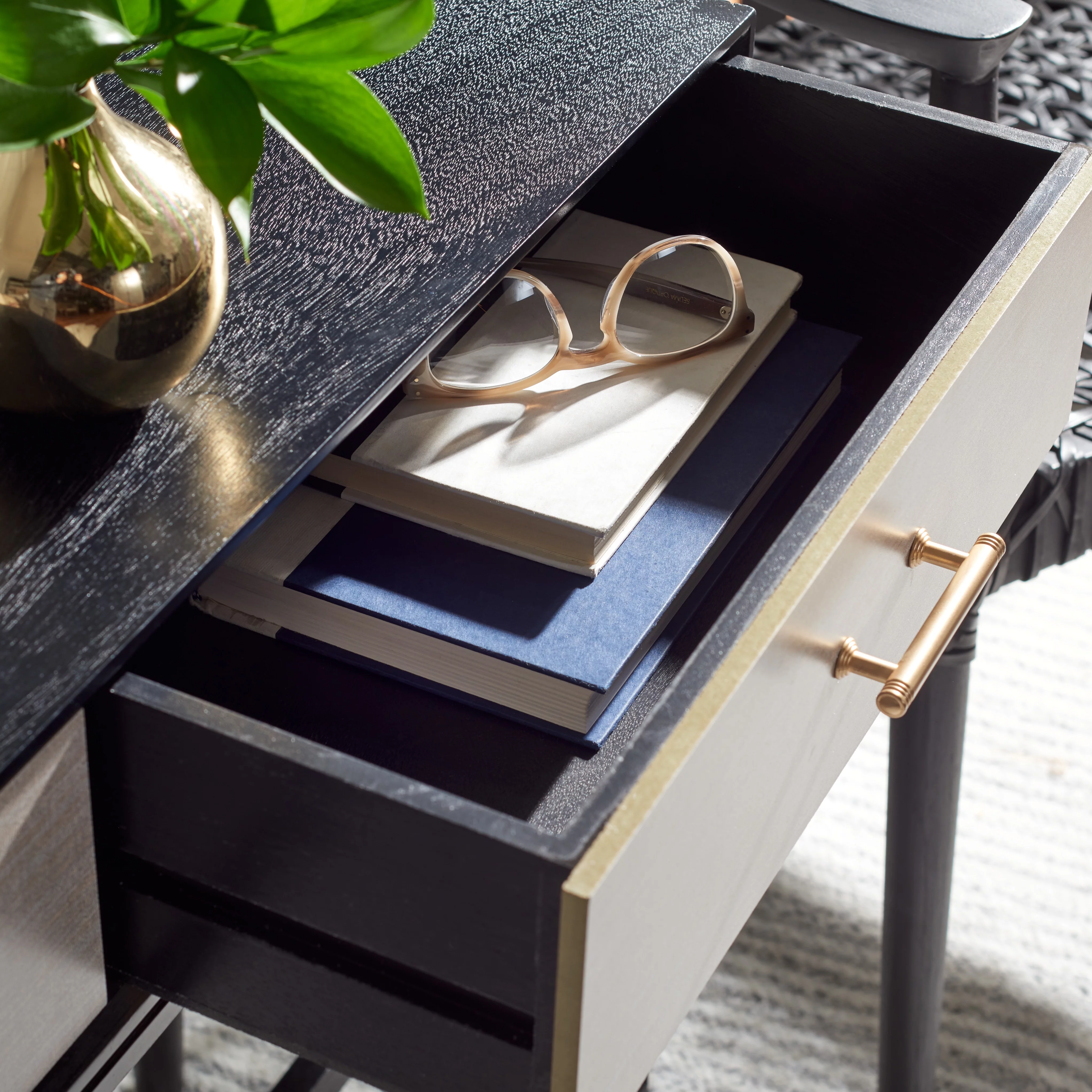 SAFAVIEH Estella Modern 2 Drawer Console Table, Black