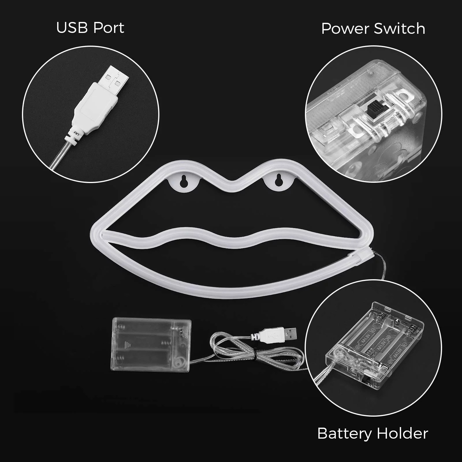 Pink Lips Neon Lights, Neon Sign Girl's Wall , 3 AA Battery/USB