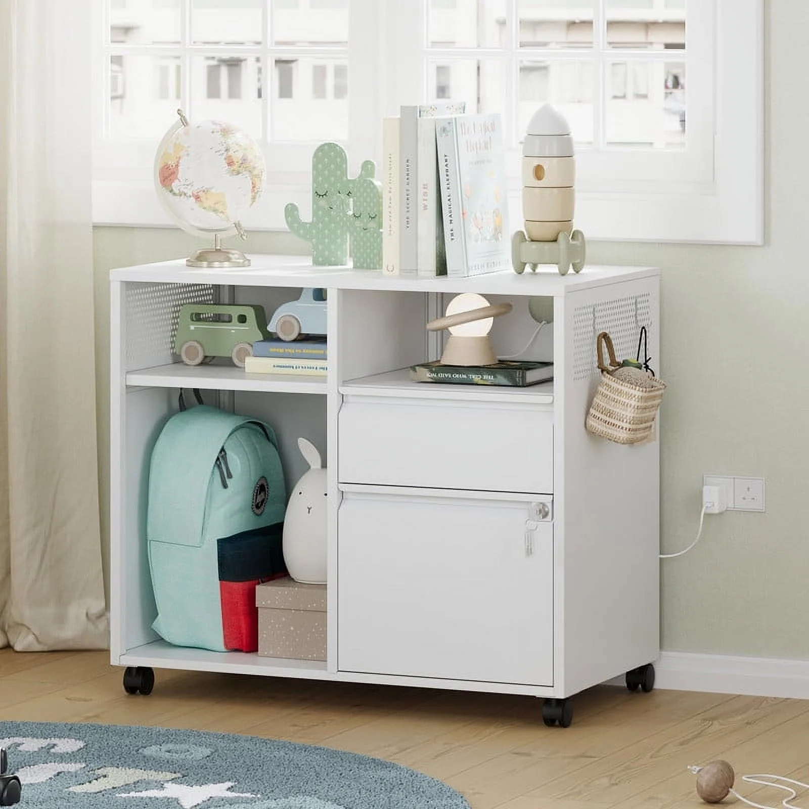 Fesbos Mobile File Cabinet, Metal Lateral Rolling Printer Stand Filing Cabinets with Shelves for Home Office-Storage A4/F4/Letter/Legal