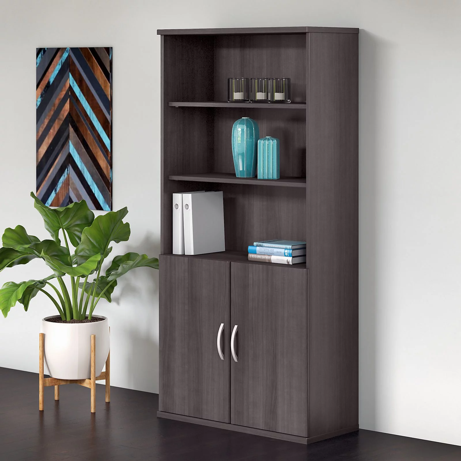 Bush Business Furniture Studio C 5-Shelf Bookcase with Doors