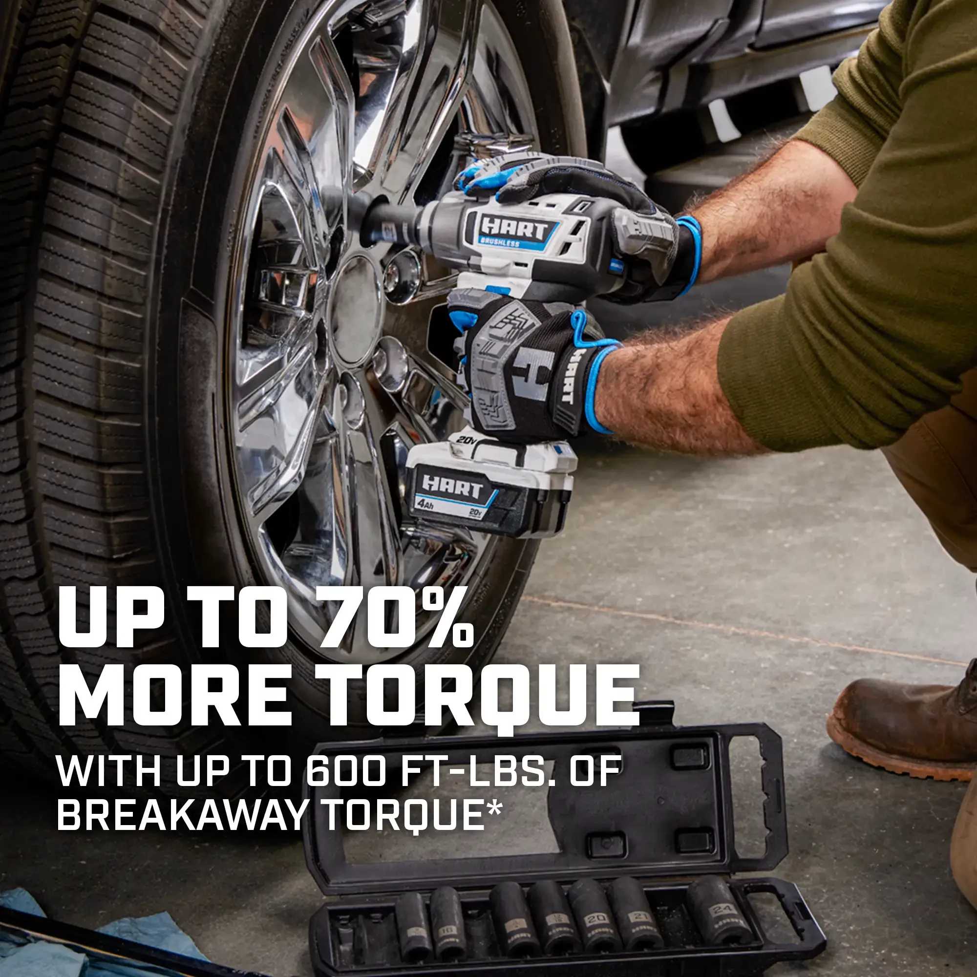 HART 20-Volt 1/2-inch Brushless Impact Wrench Kit, (1) 4.0Ah Lithium-Ion Battery