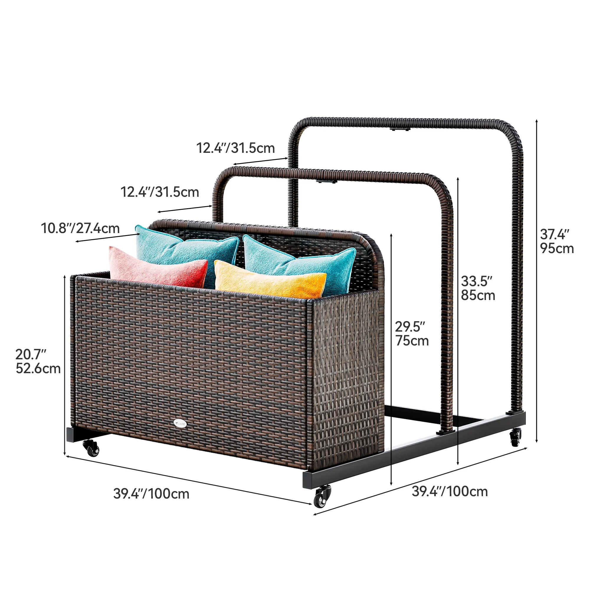 Dextrus Large Outdoor Wicker Storage Box, Rattan Deck Box with Tiered Storage Racks，for Patio, Pool, Supplies, and Tools - Brown