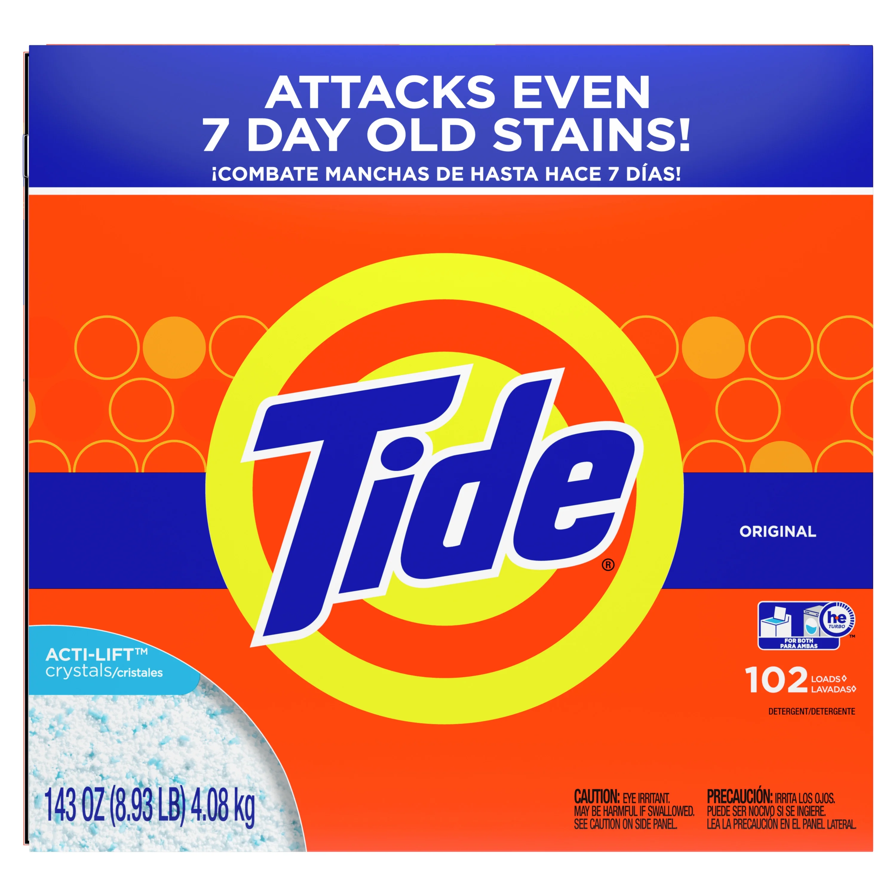 Tide Original 102 Loads, Powder Laundry Detergent, 143 oz