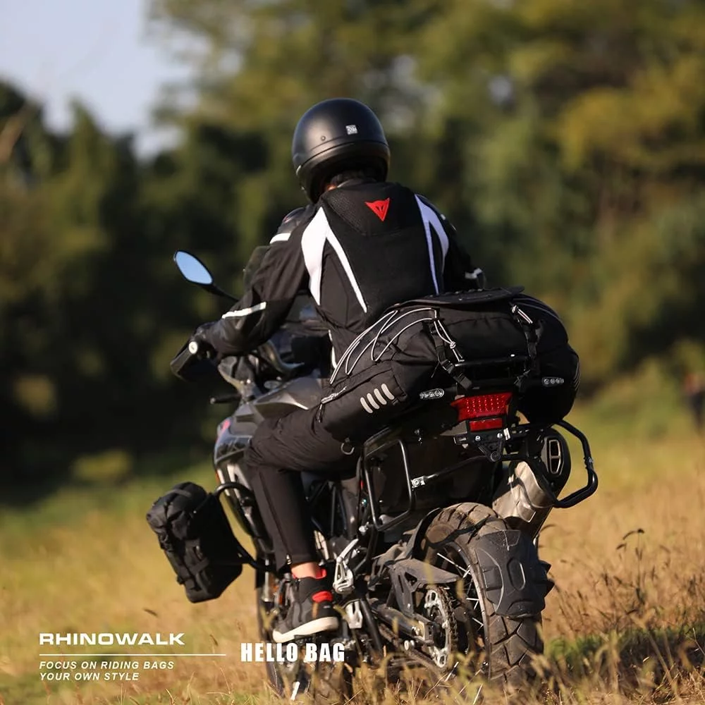 Rhinowalk Motorcycle Saddle Bags Motor Expandable Cargo Bag Powersports Rack Bag Trunk Luggage Bag 35L-50L, Black