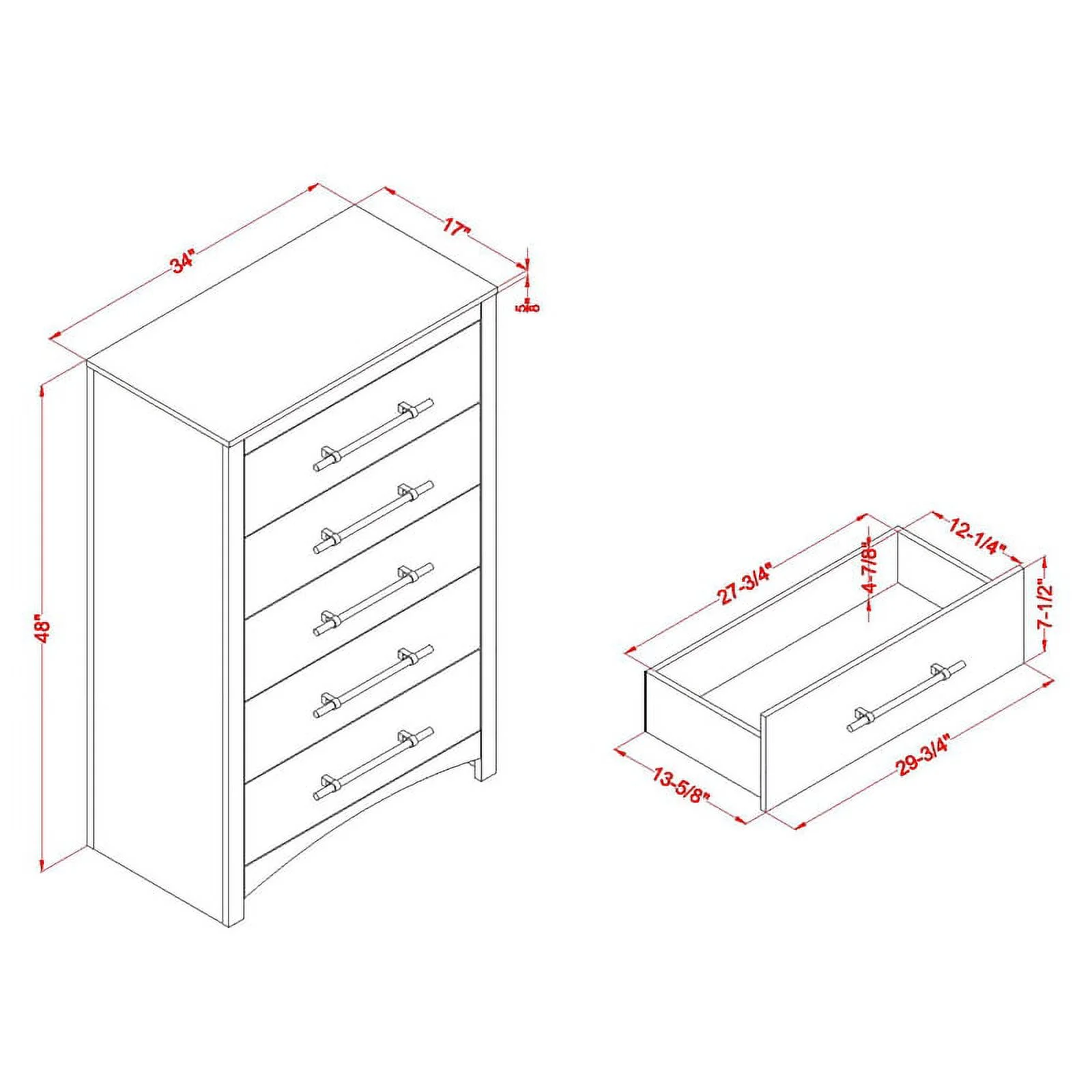 Home Square 3-Piece Set with 2 Nightstands and 5-Drawer Chest in Walnut