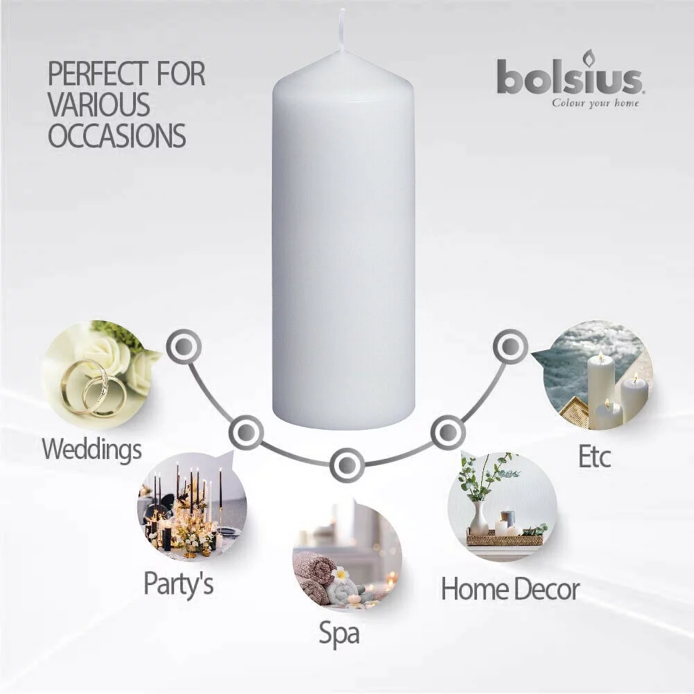 Bolsius 10 White Pillar Candles 2.25