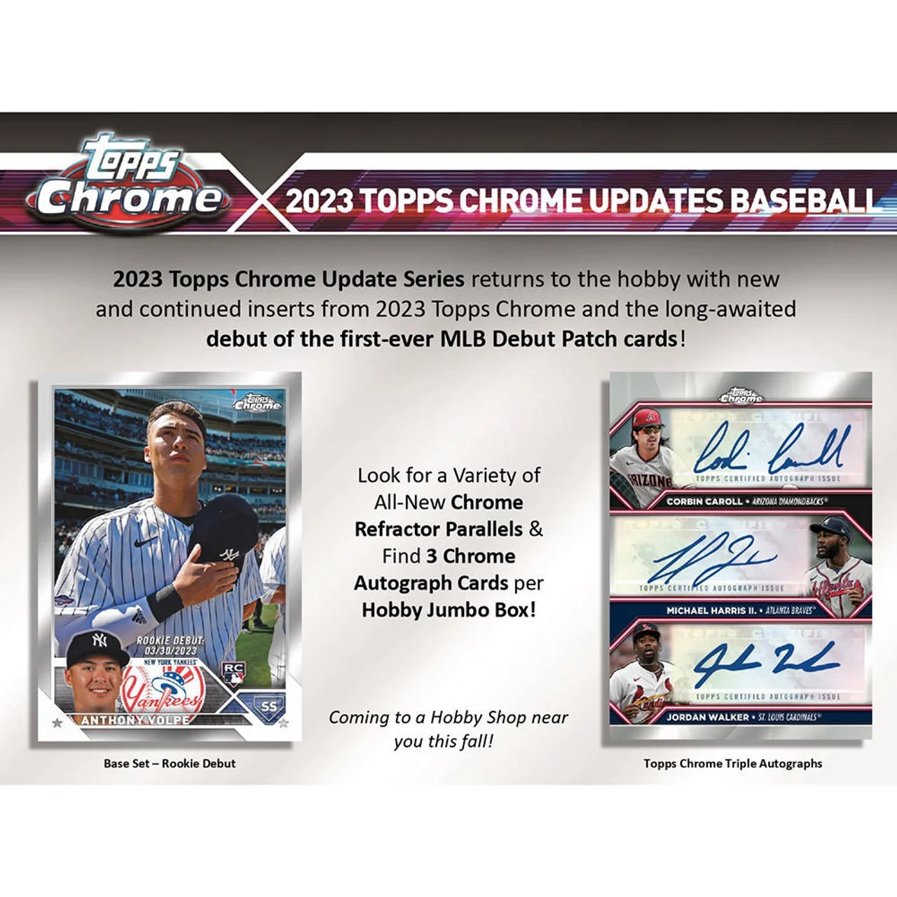 MLB 2023 Chrome Update Series Baseball Trading Card HOBBY JUMBO Box (3 Autographs!)