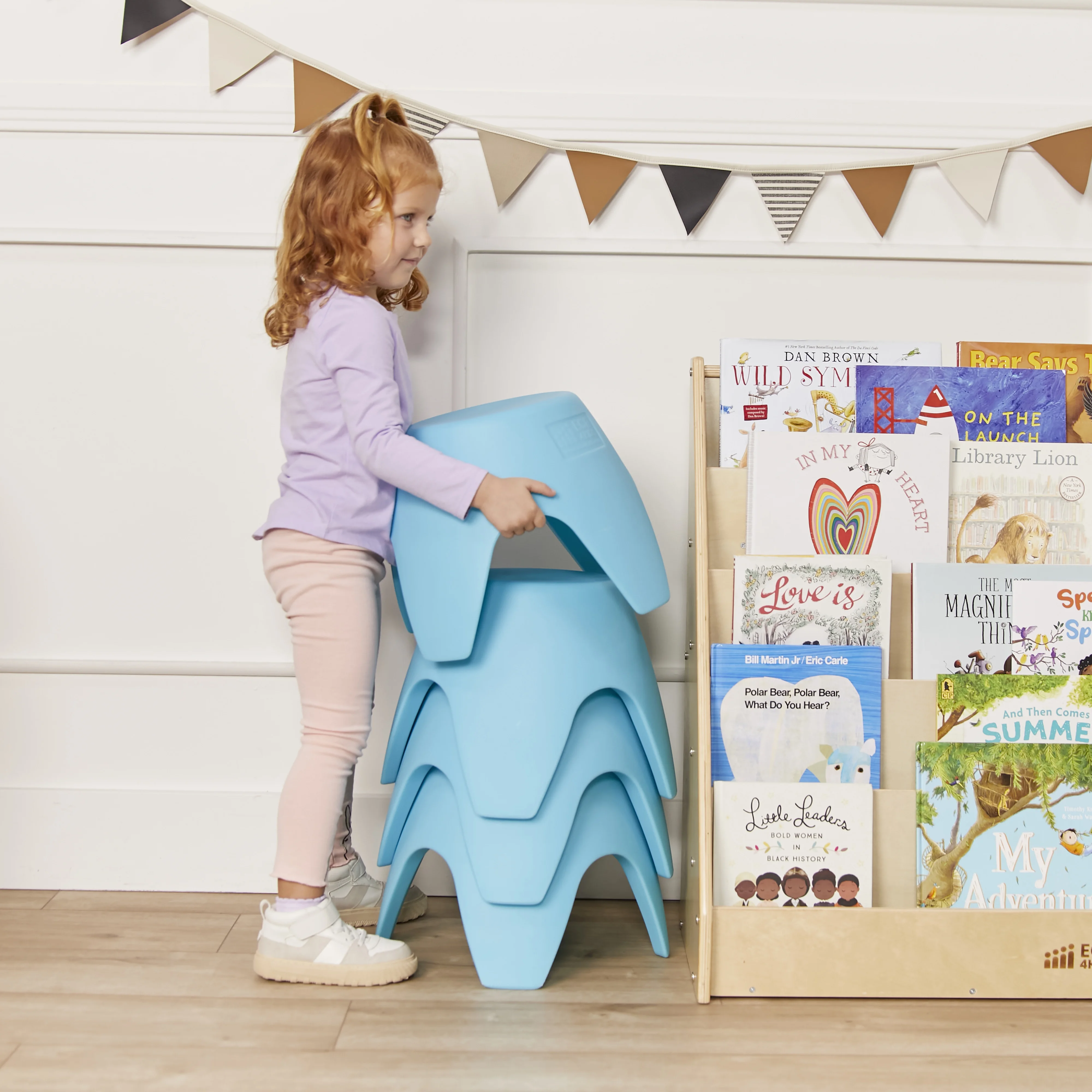 ECR4Kids Ayana Table and Stool Set, Cyan/Light Grey, 5-Piece