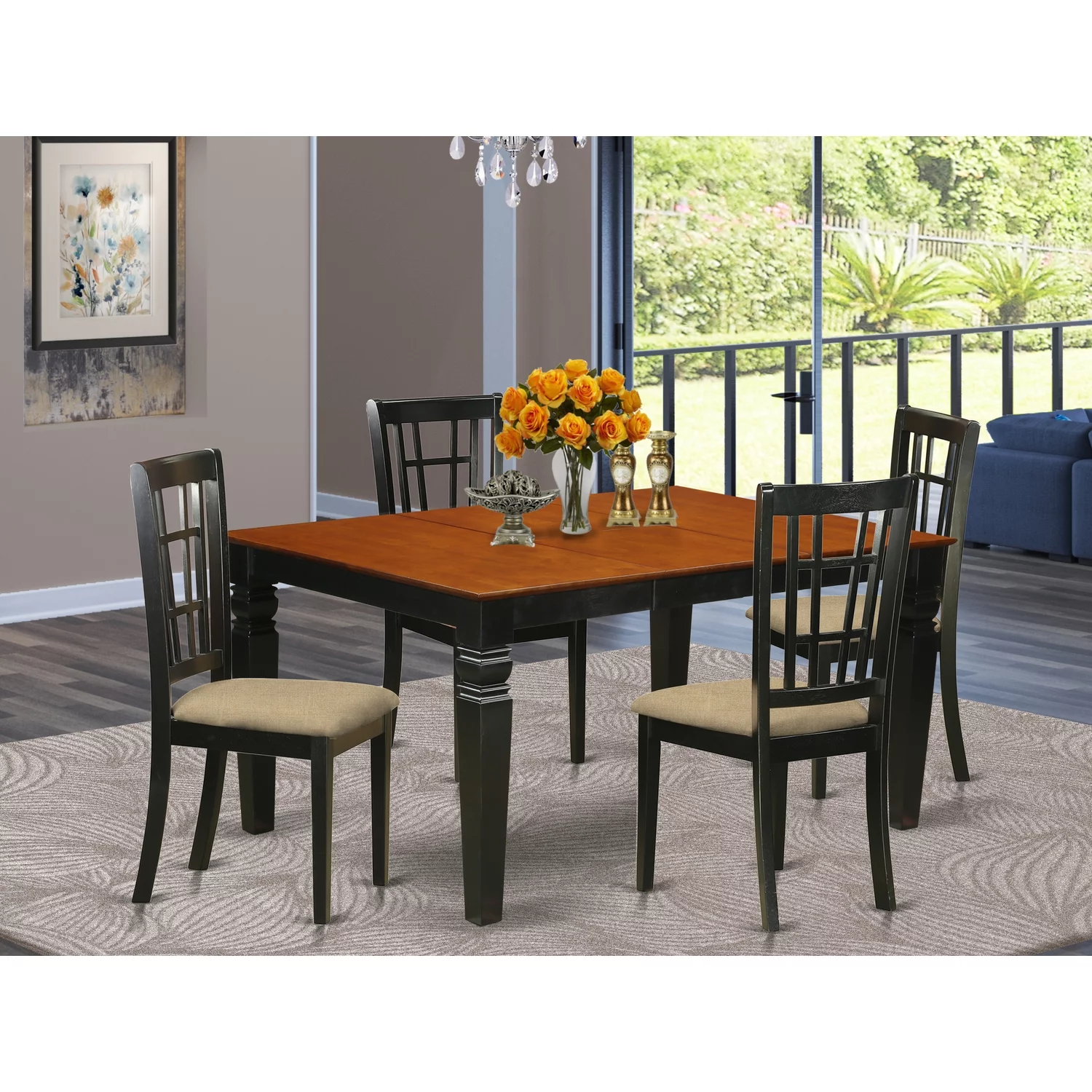 East West Furniture Weston 5-piece Wood Dinette Table and Chair Set in Cherry