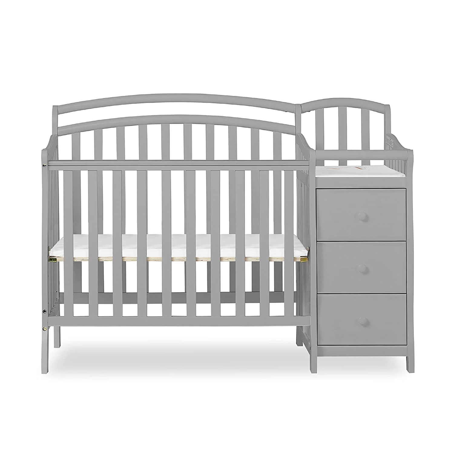 Casco 3-in-1 Mini Crib and Changing Table in Pebble Grey, Convertible Crib, Made of Pinewood, Three Position Adjustable Mattress Height Settings