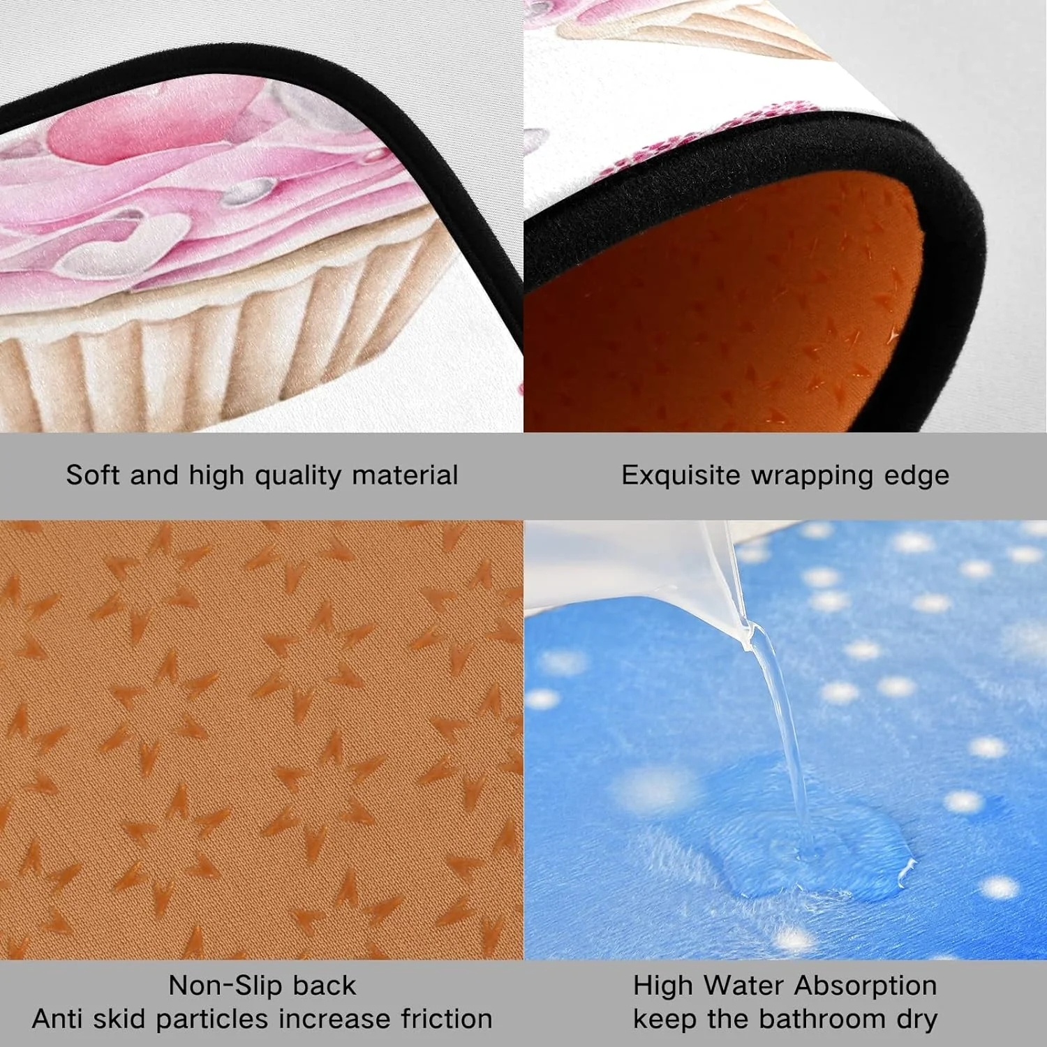 Bestwell 2 Pieces Valentine's Day Kitchen Rug Non-Skid Backing Mat for Doorway Kitchen Bathroom Runner Rug Set, Romantic Hearts Cupcake Design (19.7