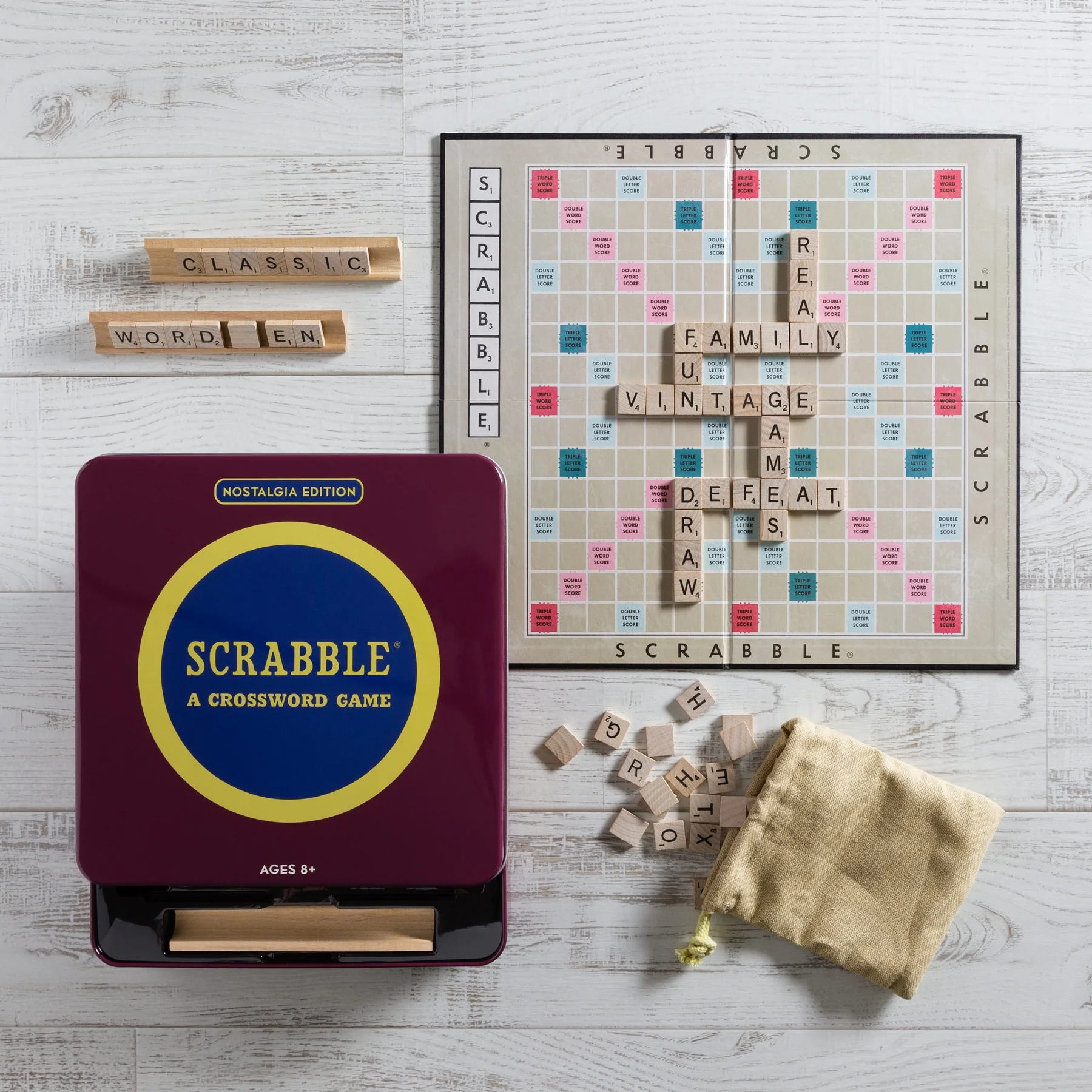 WS Game Company Scrabble, Monopoly, and Clue Nostalgia Tin Collection of Classic Board Games