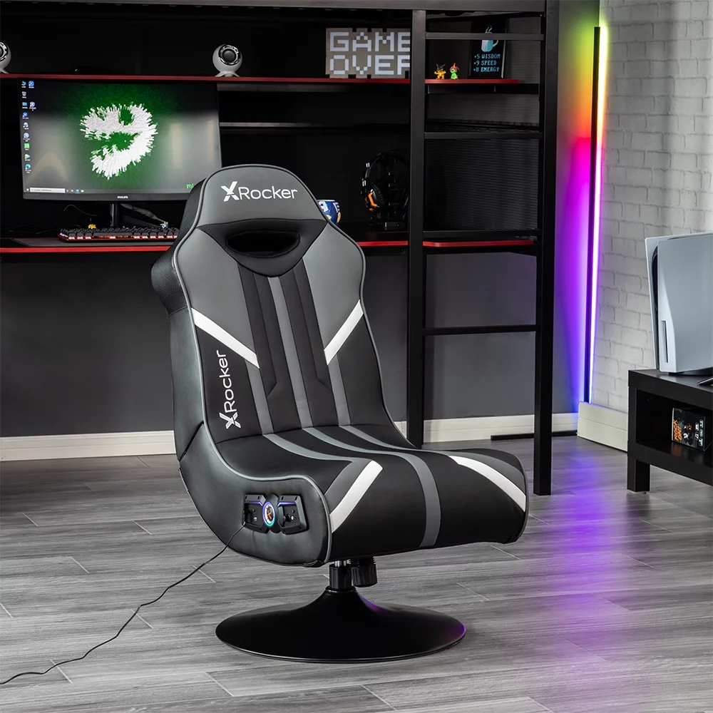 X Rocker Nebula Pedestal Gaming Chair Gray 2.1 Bluetooth Audio