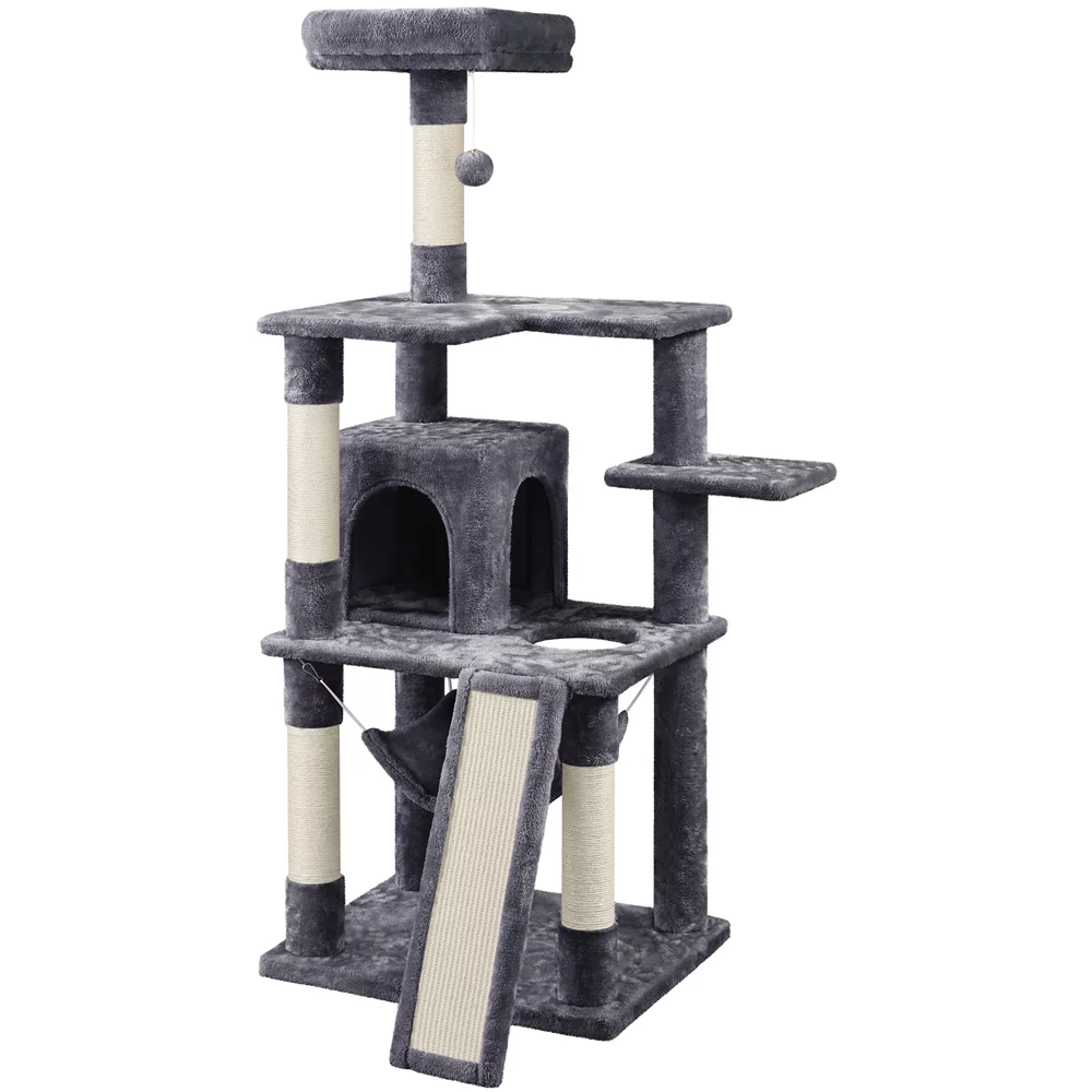 Easyfashion 60.5-inch Tall Cat Tree Cat Tower with Condo, Dark Gray