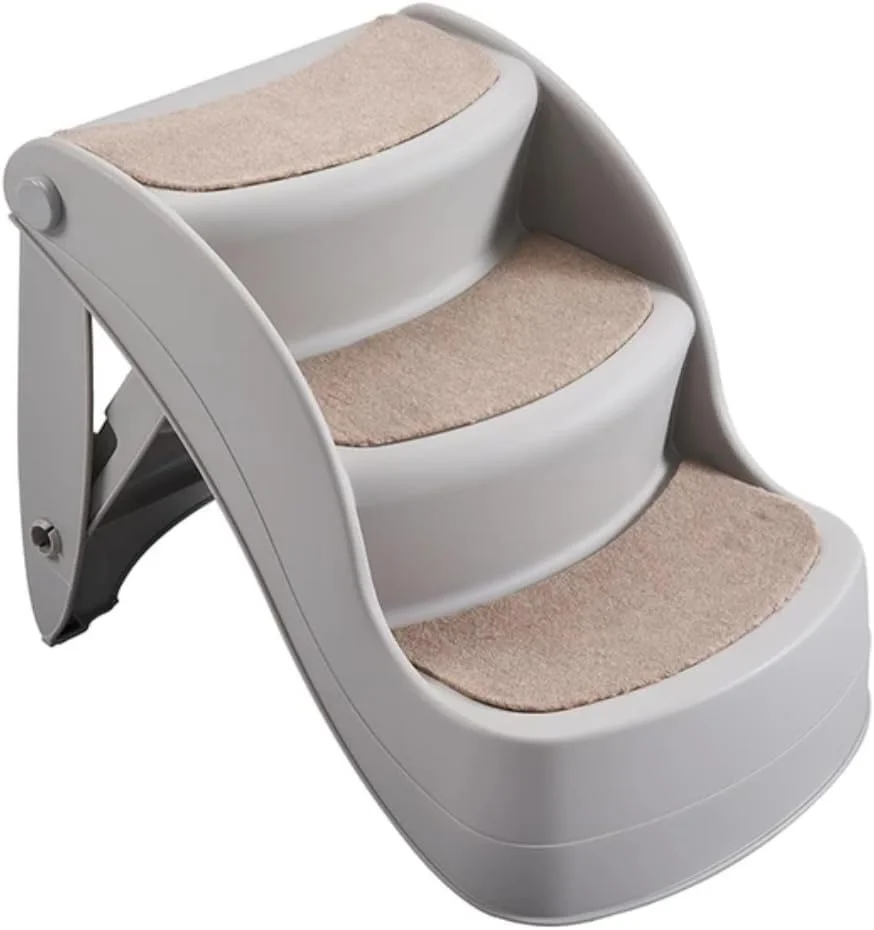 Dog Stairs for Small Dogs with Traction Mat - Portable Pet Steps for Bed, Vehicle, and Couch - Durable Frame Supports up to 150 lbs - 3 Tiers (Grey) - Ideal Dog Steps for Bed, Vehicle, Couch