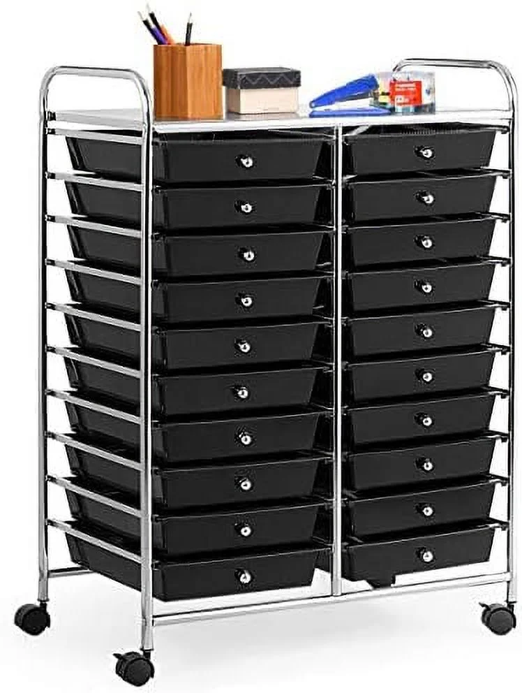 FDSHOIYN 20 Drawers  Cart w/Rolling Wheels  Multipurpose Mobile Rolling Drawer Cart for School Classroom Office Home Salon  Files Scrapbook Craft Organizer  Utility Cart on Wheels (Macaro
