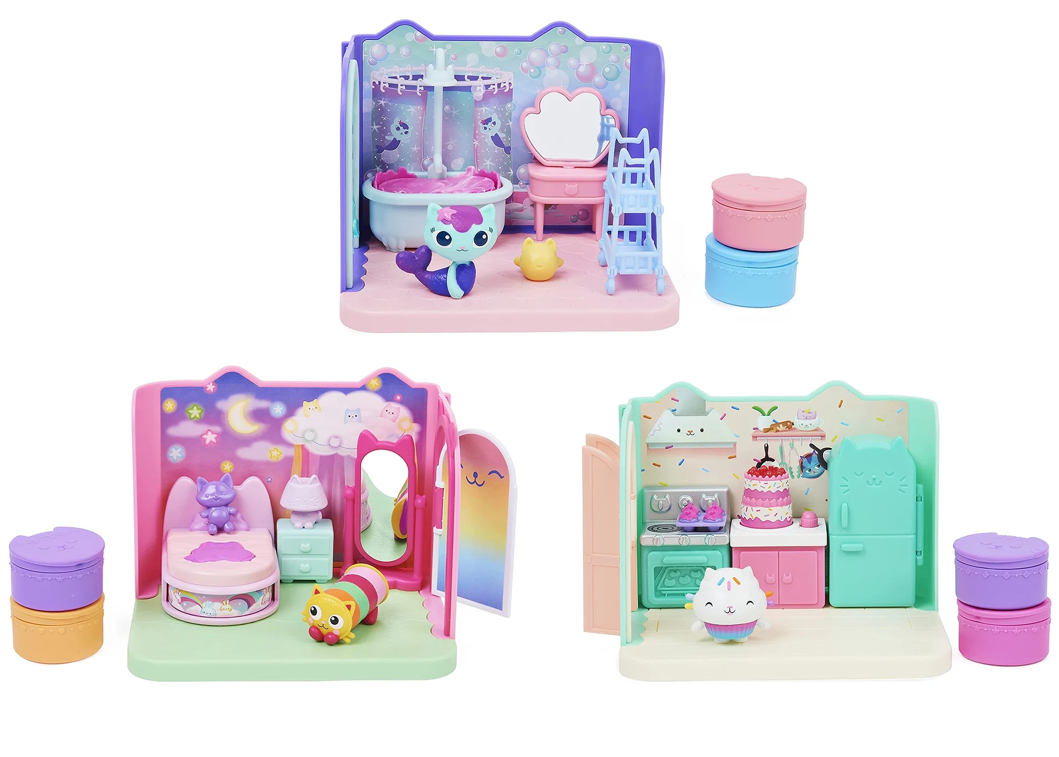 Gabby's Dollhouse - Sweet Dreams Bedroom + Bakey with Cakey Kitchen + Primp and Pamper Bathroom