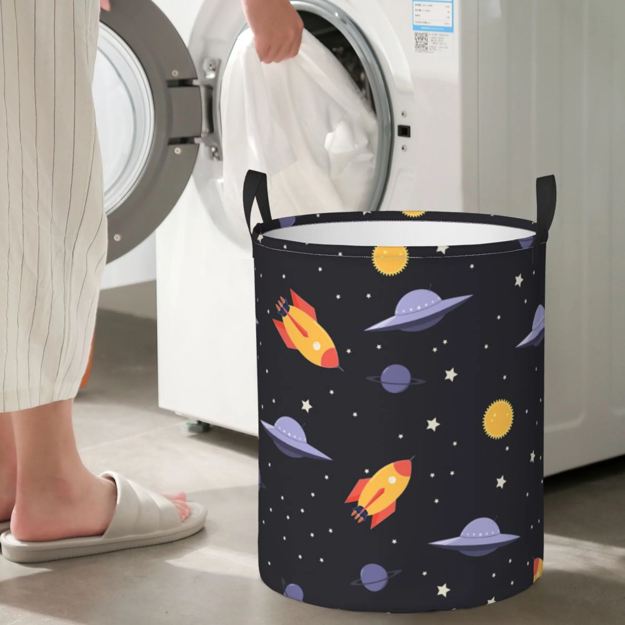 ZICANCN Outer Space Ship Laundry Basket Organizer , Dirty Clothes Hamper for Bathroom Kids Girls Boys Laundry Hamper Medium