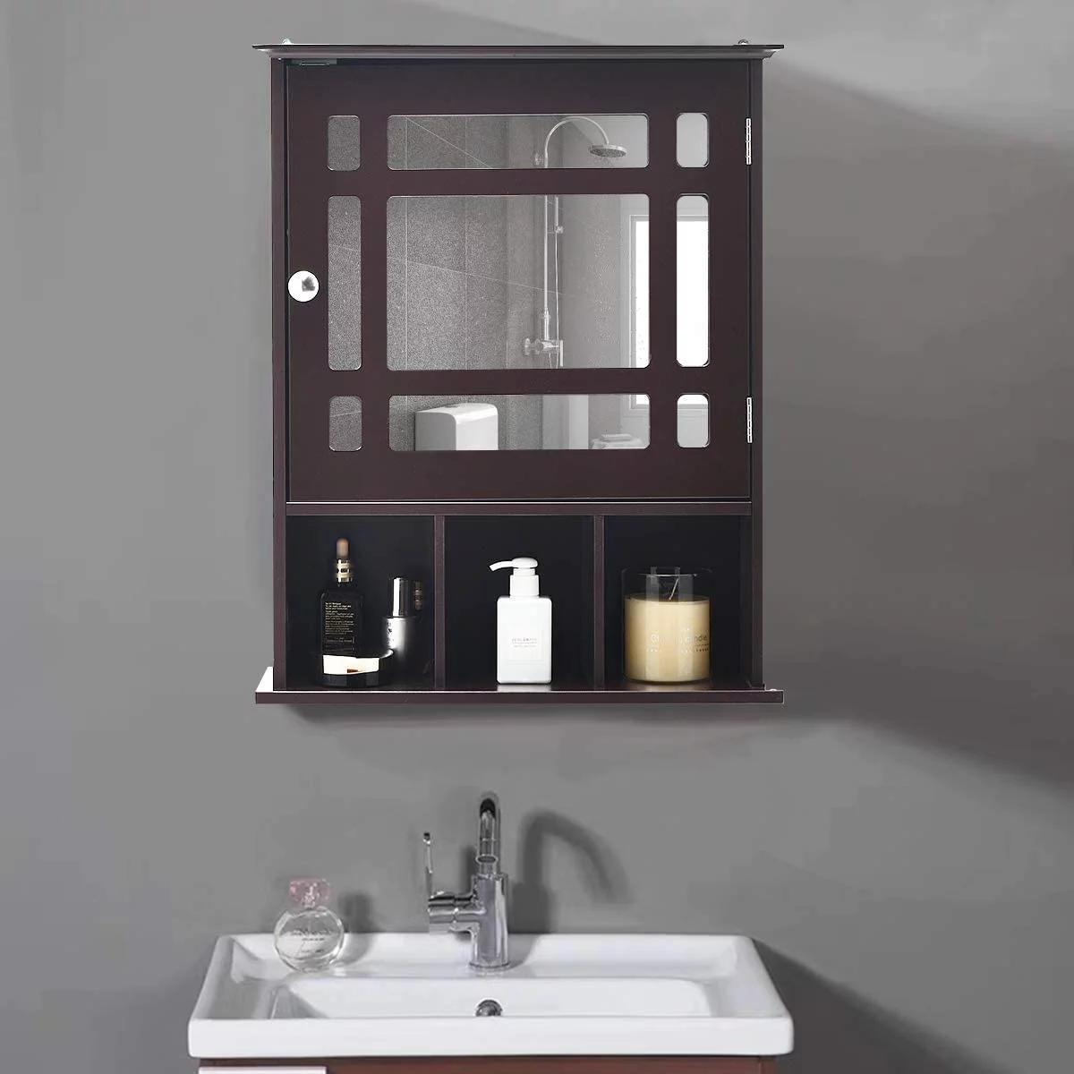 UBesGoo Espresso Bathroom Wall Cabinet, Mirrored Medicine Cabinet, Over the Toilet Storage Cabinet Space Saver with Door & Adjustable Shelf