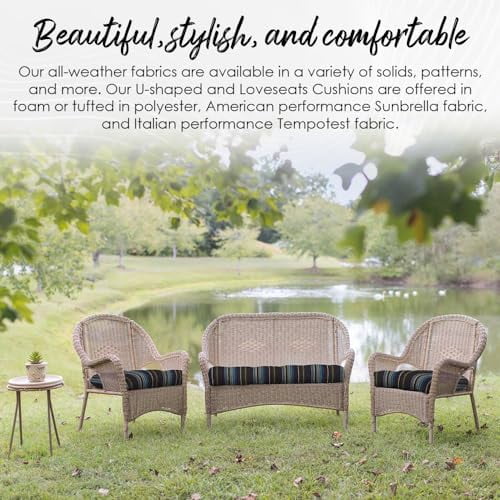 Indoor/Outdoor Cushion for Wicker Loveseat Settee - Turquoise, Yellow, Blue, Red, Coral, Green, White Colorful/Bright Stripe 41