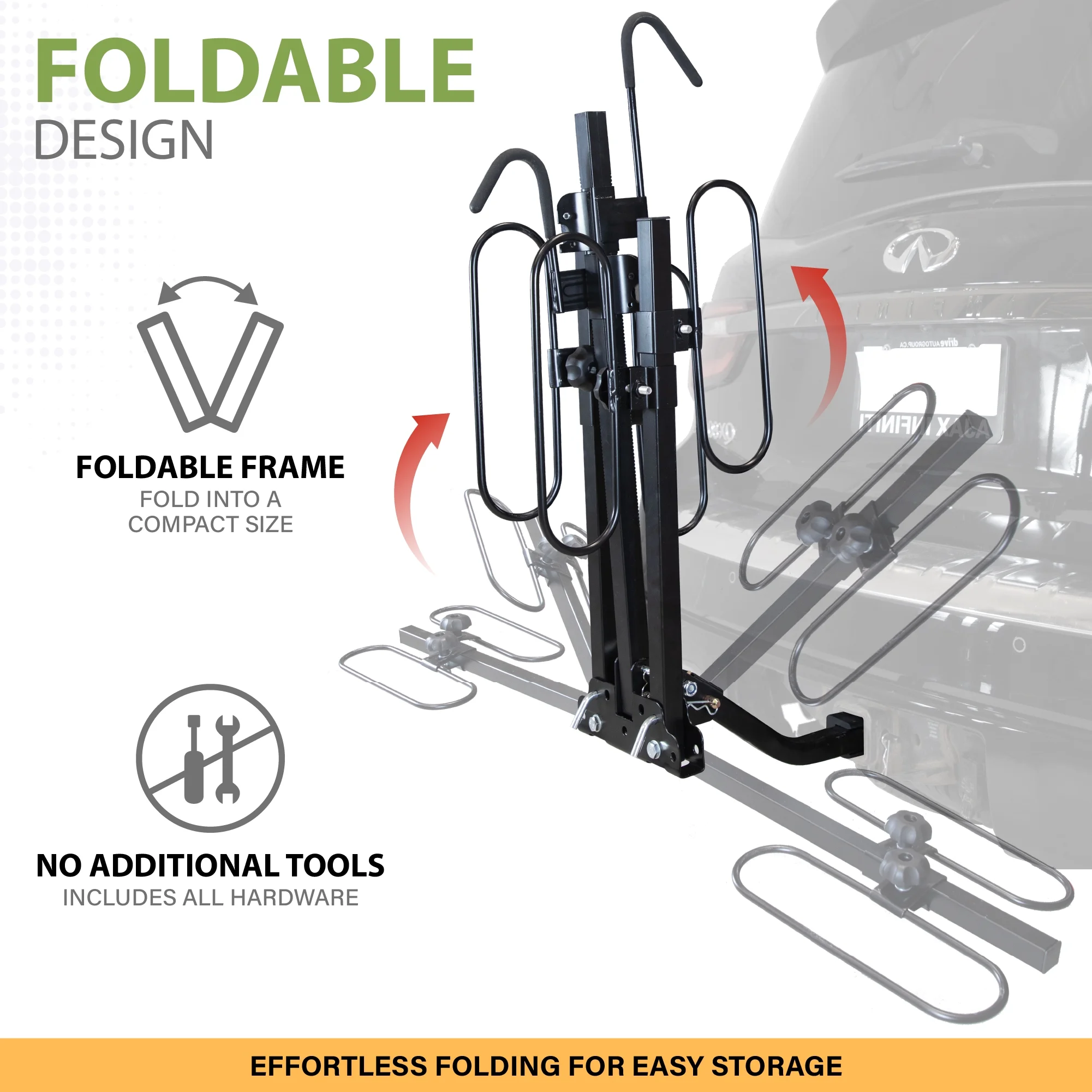 Biltek Hitch Mount Bike Rack, 90 lbs (40 kg) Capacity, Car Bike Rack For 2 Bikes, Tiltable & Foldable, Fits 1.25