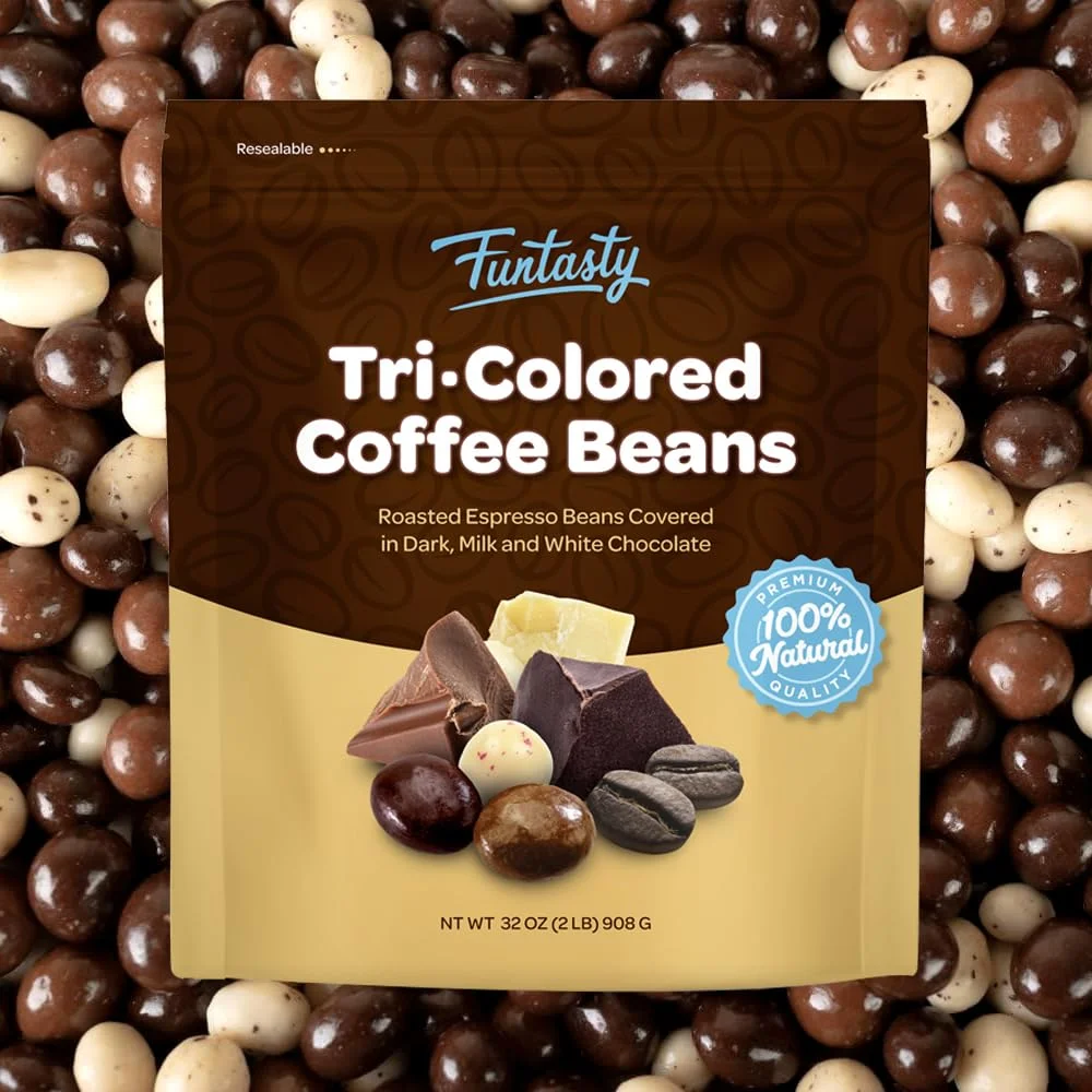 Funtasty Chocolate Covered Espresso Coffee Beans Tri-Colored, 2 Pound Pack