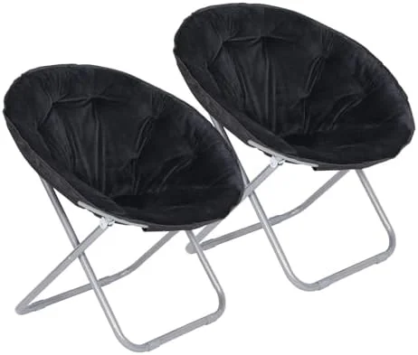 RSJIWOGZ Folding Faux Fur Saucer Chair Soft Plush Lounge Chair  Chair with Metal Frame for Bedroom  Living Room  Dorm Rooms  Apartments and Courtyard  Black