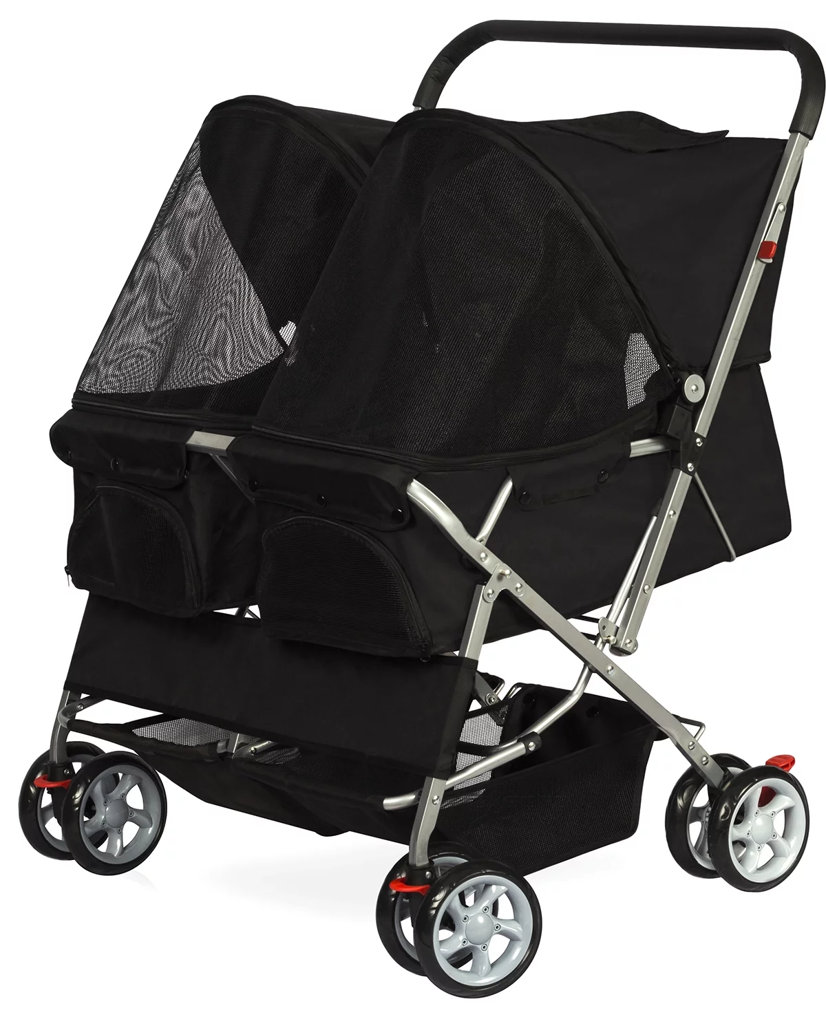 Paws & Pals Double Pet Stroller for Cats & Dogs Folding 4-Wheel Carrier Jogger (Black)