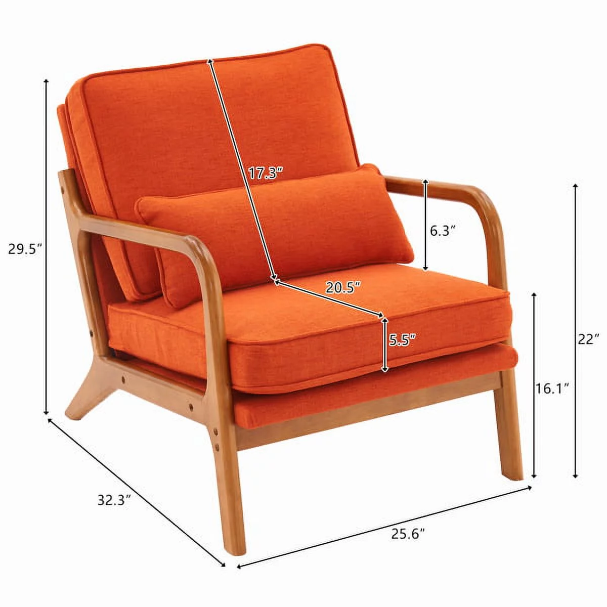 Oak Armrest Oak Upholstered Single Lounge Chair Indoor Lounge Chair Burnt Orange Color