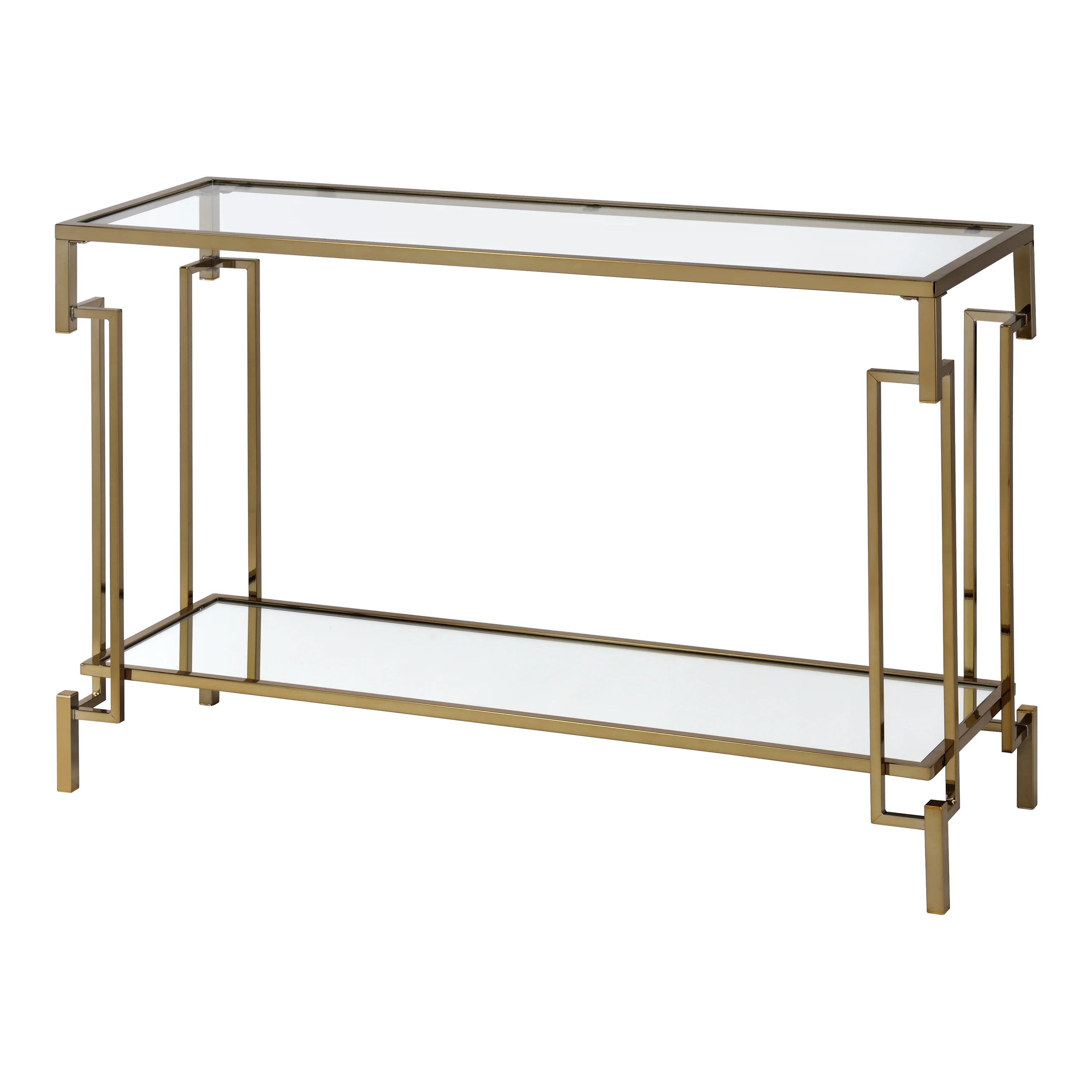 Triste Indoor 1-Shelf Metal and Glass Top Champagne Sofa Table for Living Room by Furniture of America