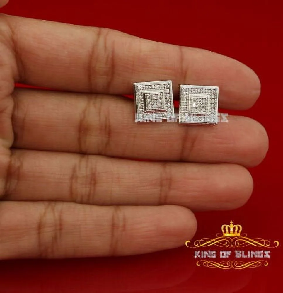 King of Bling's White Sterling Silver 0.66ct Cubic Zirconia Hip Hop Square Stud Women's Earrings
