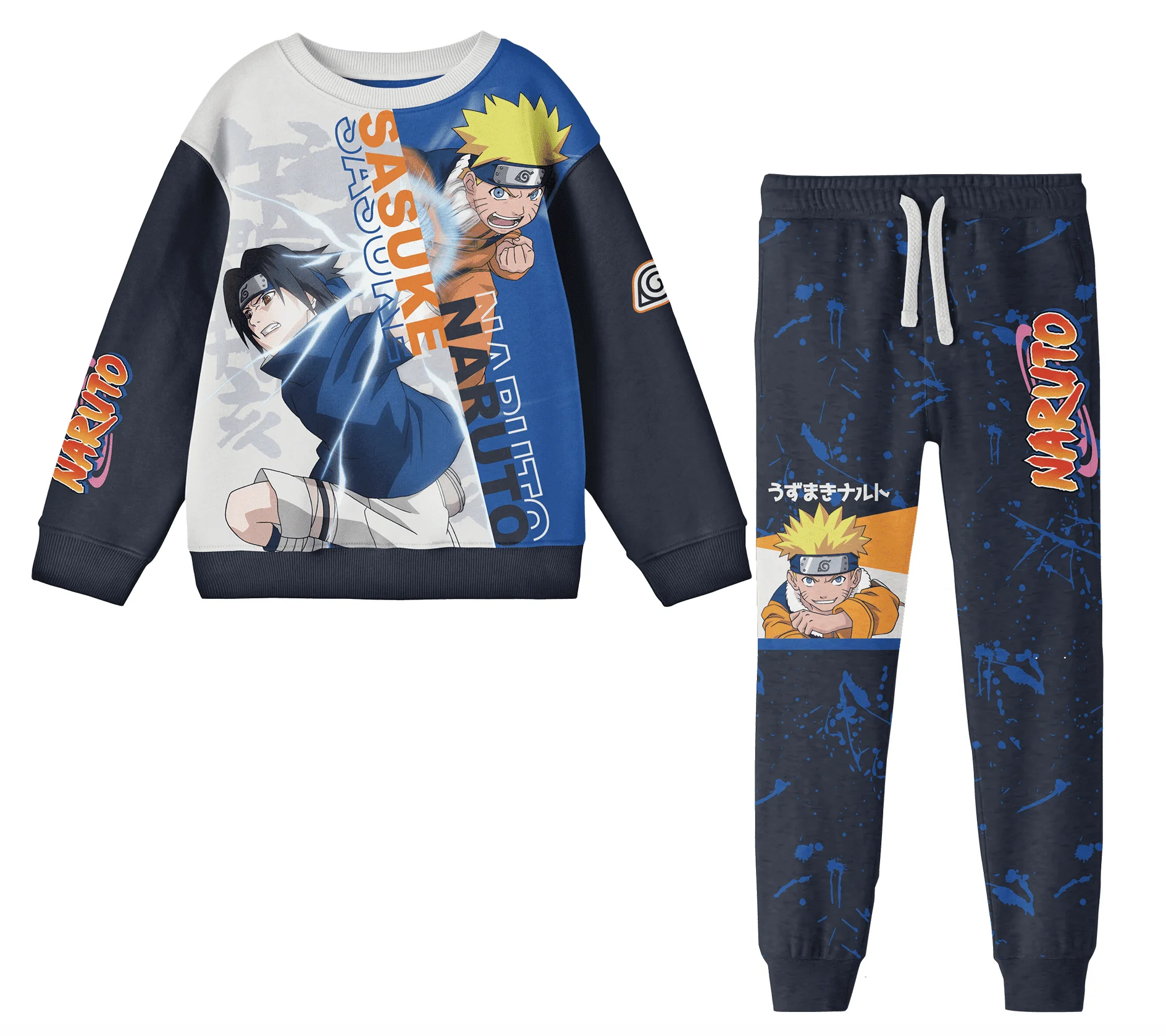 Naruto Sasuke Vs. Naruto Oversized Graphic Youth Sweatshirt and Joggers 2-Piece Set