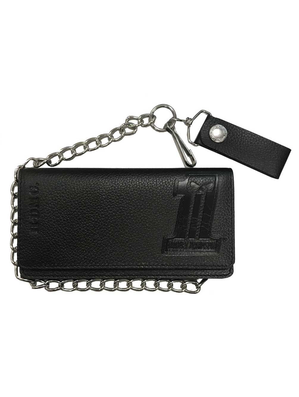 Harley-Davidson Men's Embossed #1 Tall Trucker Biker Wallet, Black XML3802-BLACK, Harley Davidson