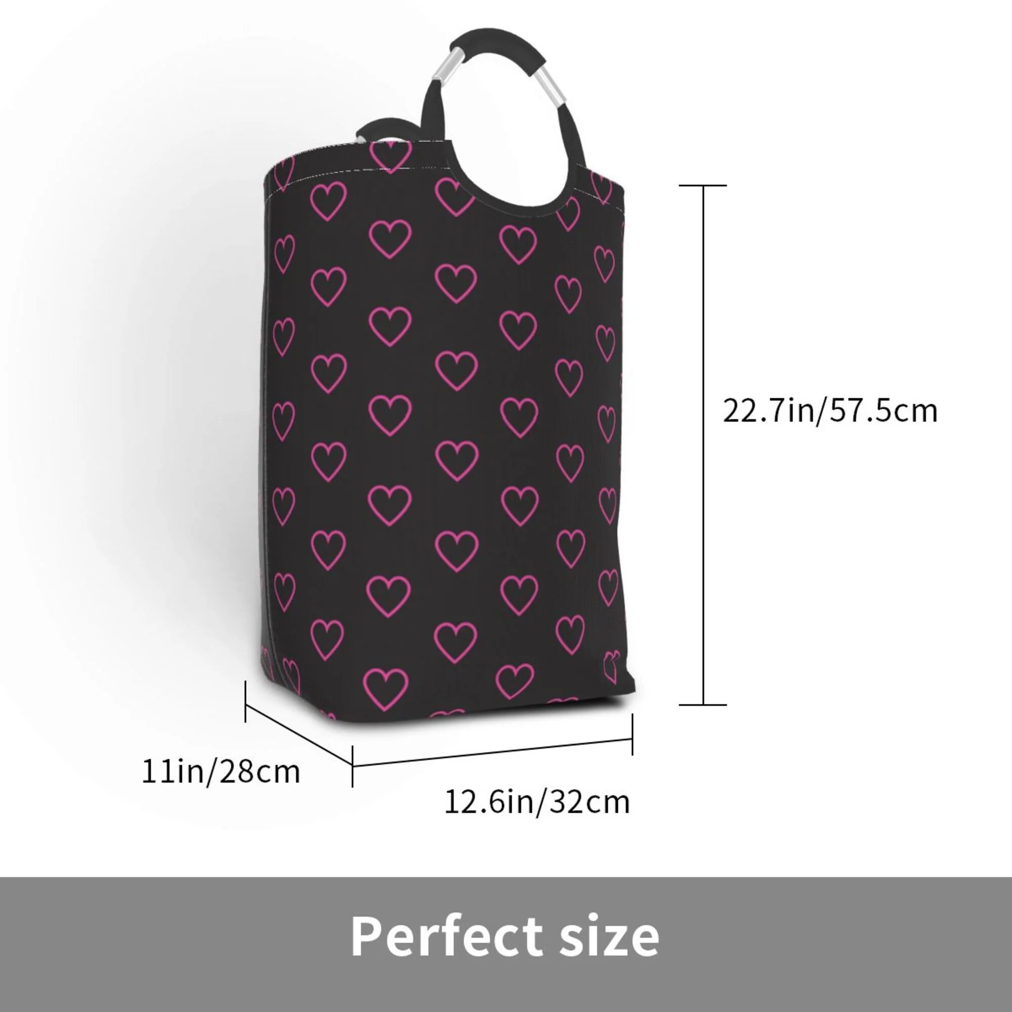 TEQUAN 50L Large Rectangular Laundry Hamper with Aluminum Handles, Pink Hearts Romance Love Prints Waterproof Foldable Dirty Clothes Basket