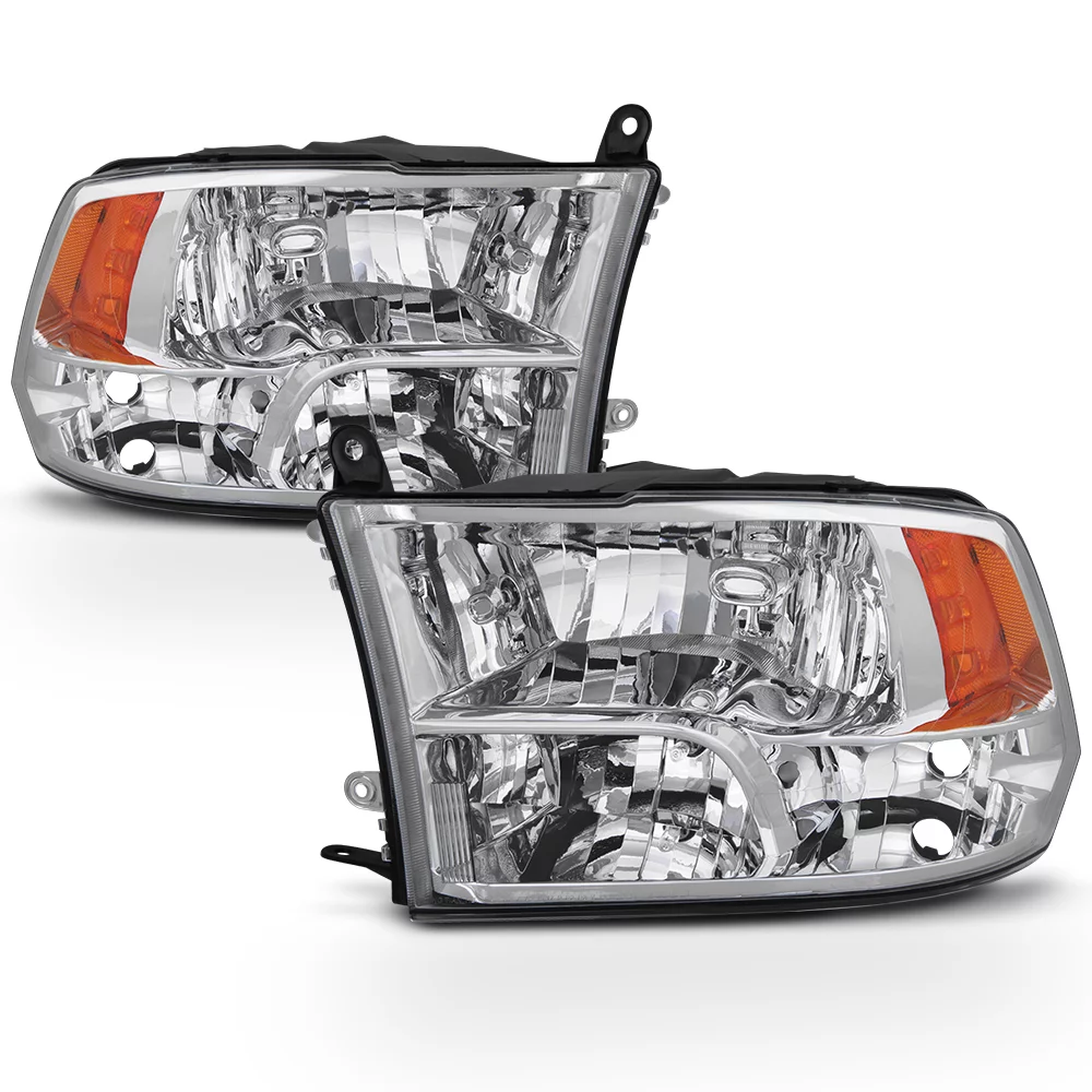 AKKON - For 2009-2018 Dodge Ram Pickup Truck Chome Clear Lens Quad Headlight Lamp Set (Driver & Passenger Side)