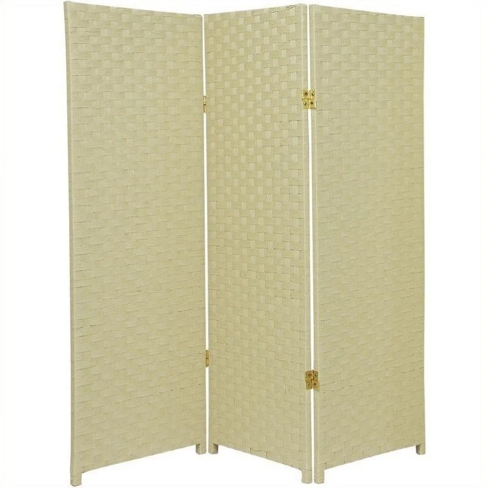 Oriental Furniture 4 ft. Tall Woven Fiber Room Divider - Cream - 3 Panel