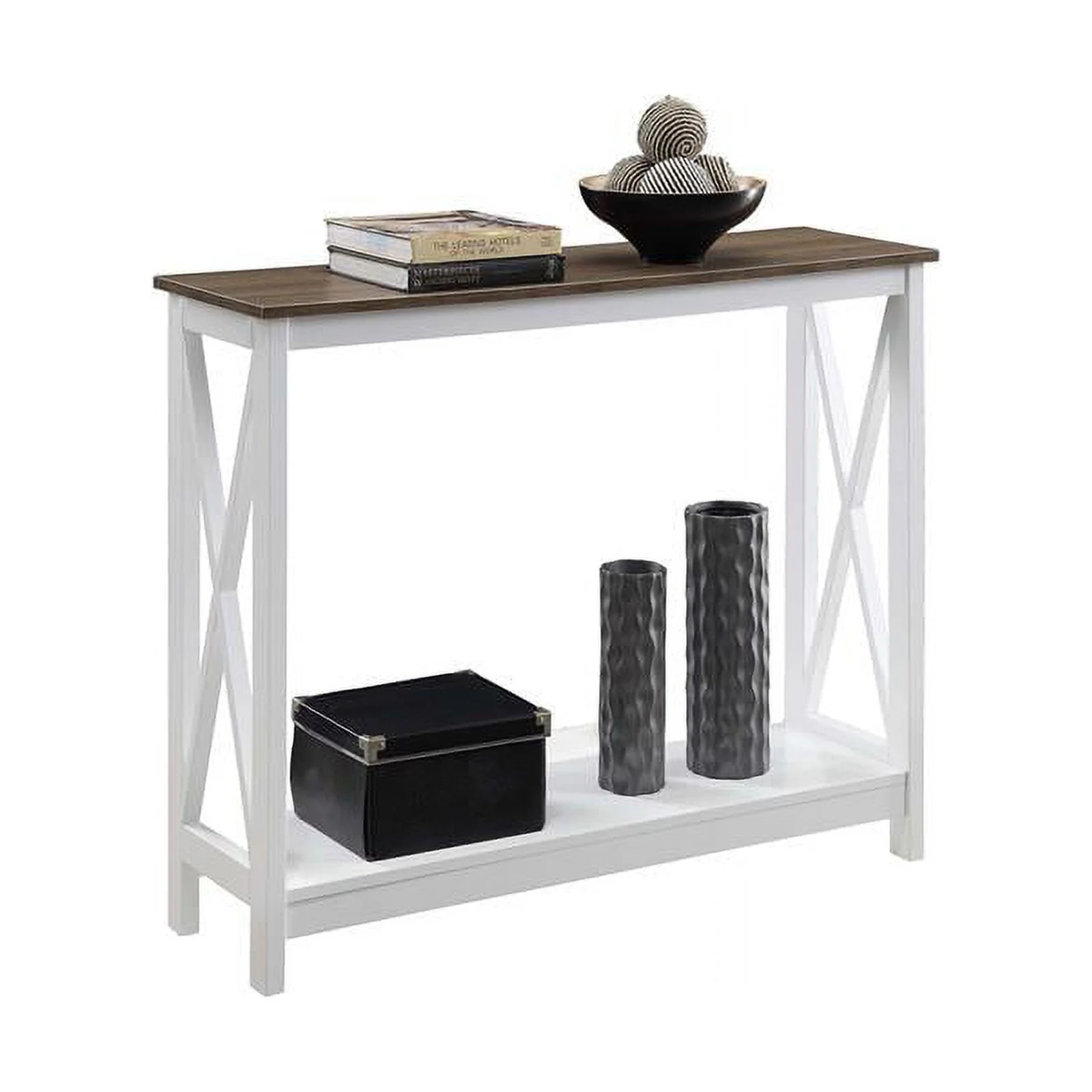 Pemberly Row Farmhouse Driftwood Pemberly Row Console Table in White Wood Finish