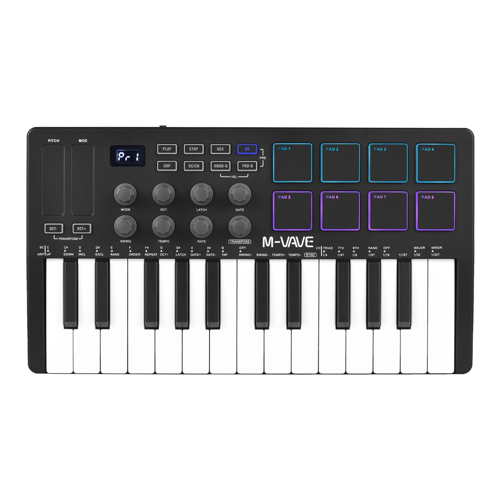 VAVE MIDI Controller,With 25 Velocity 8 Pads 8 Sensitive 8 Pads Midi With 25 25-key Midi Portable Usb Midi With Pads 8 Knobs Portable Usb Midi 25 Velocity Sensitive Velocity Sensitive 8 Siuke