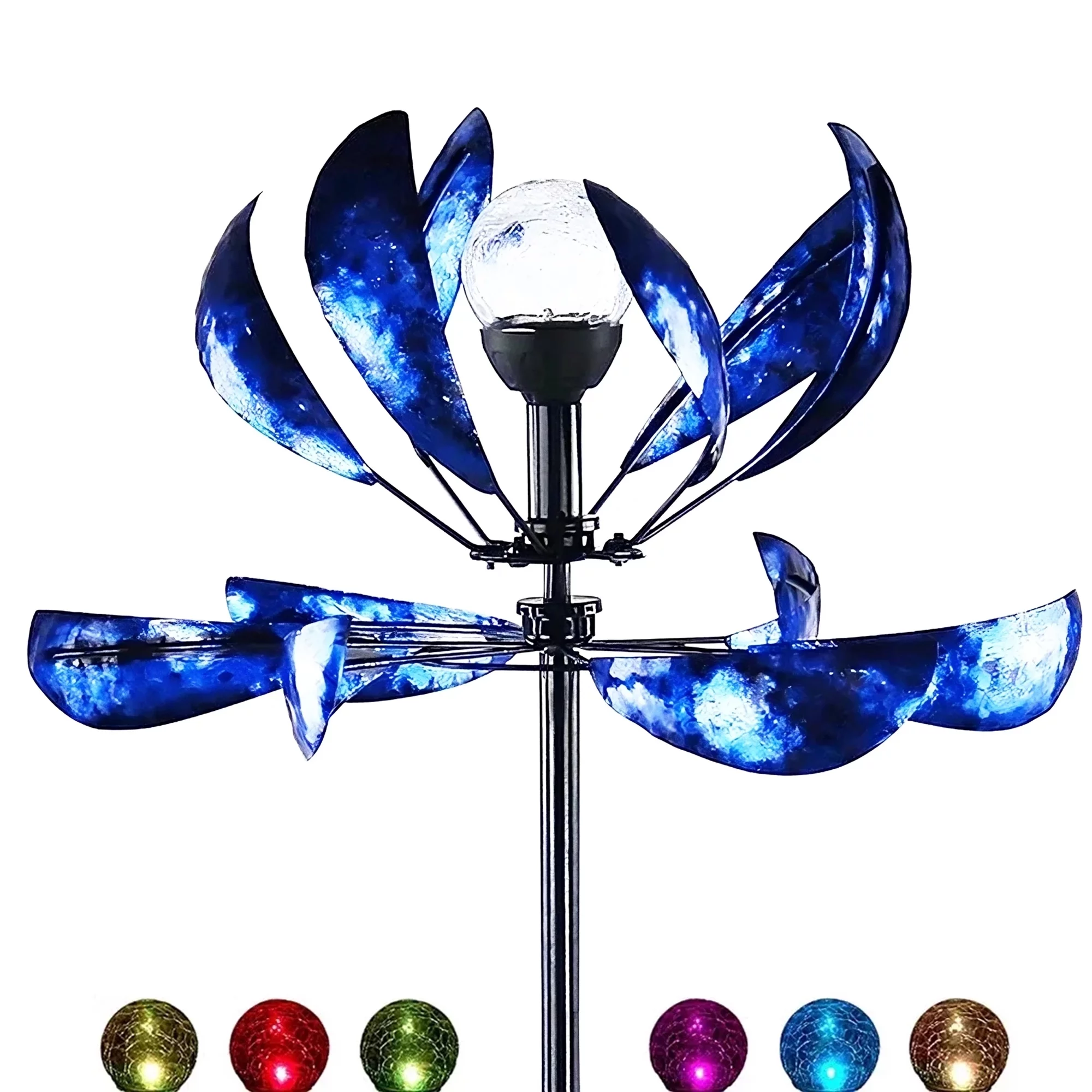 Wind Spinner, 75 inch Metal Wind Spinners with Solar LED Light, Mazarine Blue Large Size Windmill for Outdoor Yard Patio Lawn & Garden