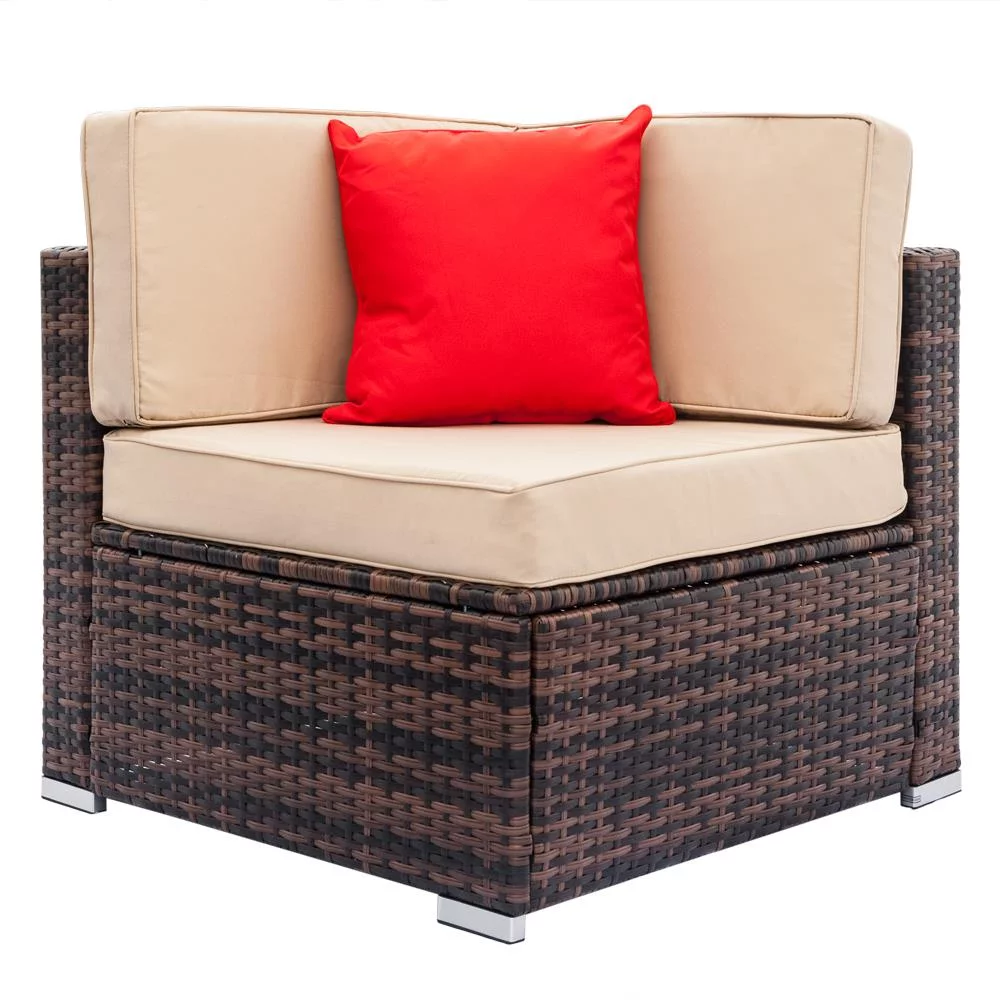 Ktaxon 5 Piece Patio PE Rattan Wicker Iron Frame Sectional Sofa Set Brown