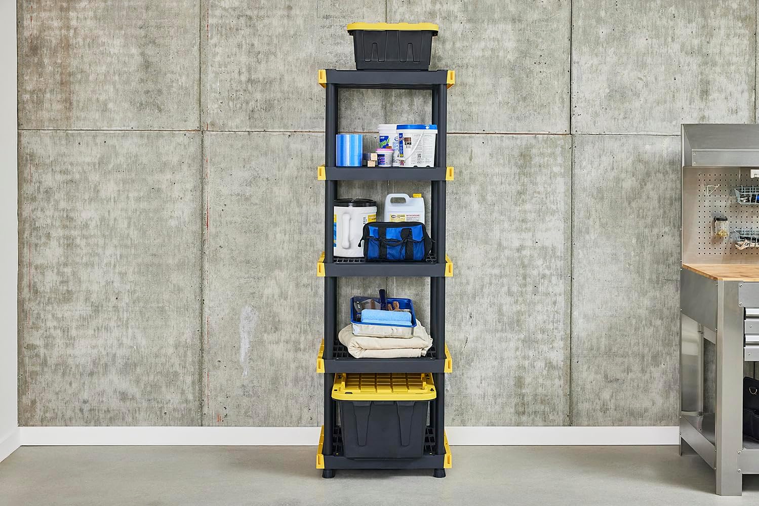 5-Tier Heavy Duty Plastic Storage Shelving Unit, 100lbs/shelf (72”H x 24”W x 20”D), for Indoor/Outdoor Organization, Modular Rack